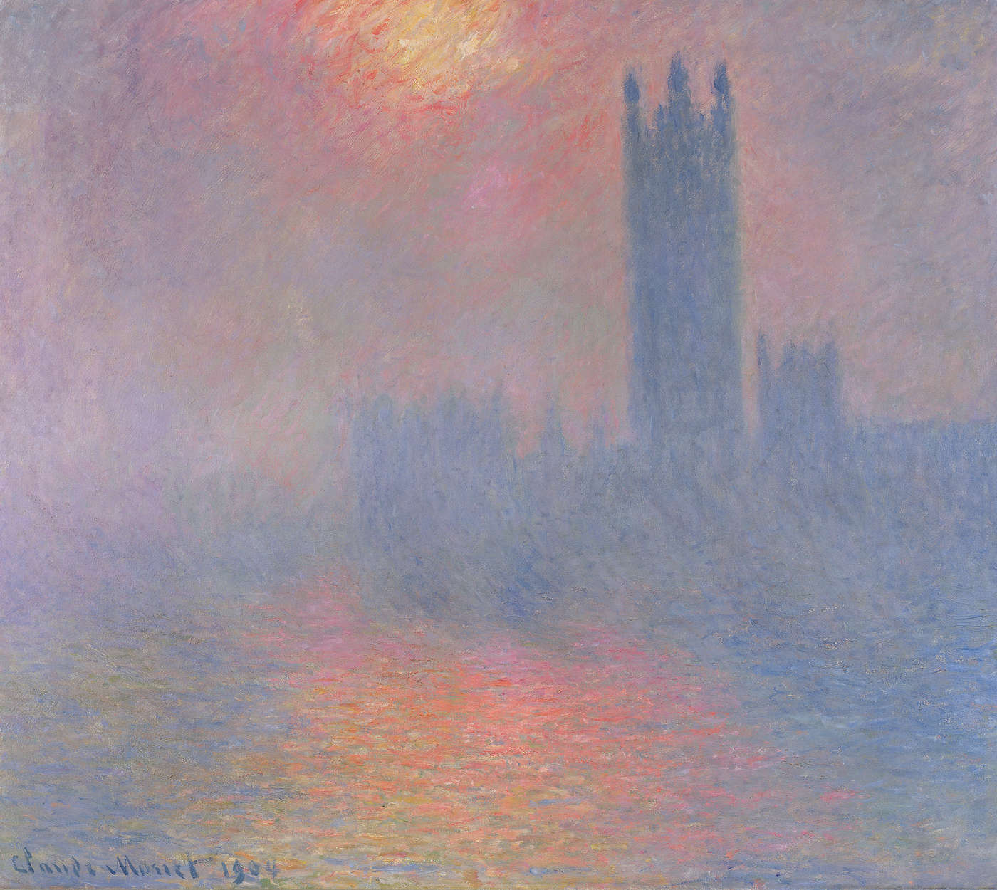             Fototapete 'Das Parlament London mit der Sonne die durch den Nebel bricht' von Claude Monet
        