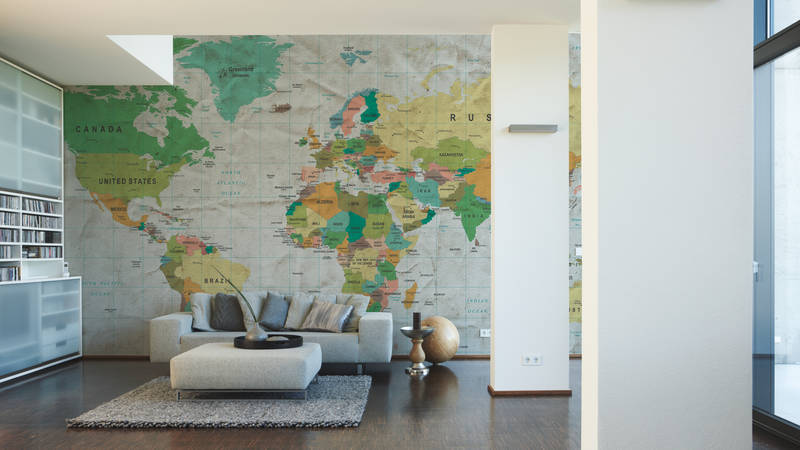 Wandkarte, Weltkarte, Wohnzimmer, Sofa, Globus
