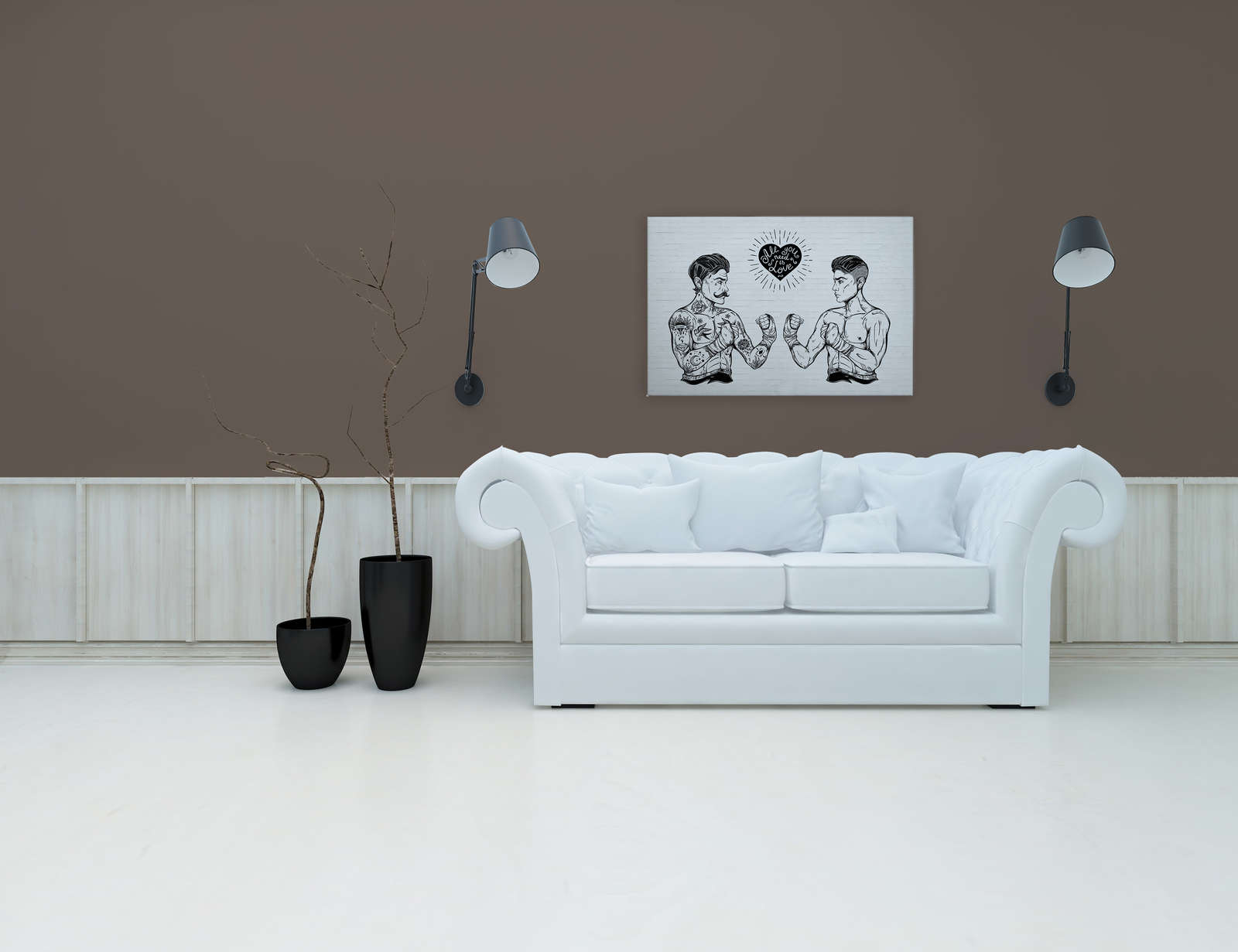             Schwarz-Weißes Leinwandbild Steinwand mit Grafik Muster – 0,90 m x 0,60 m
        