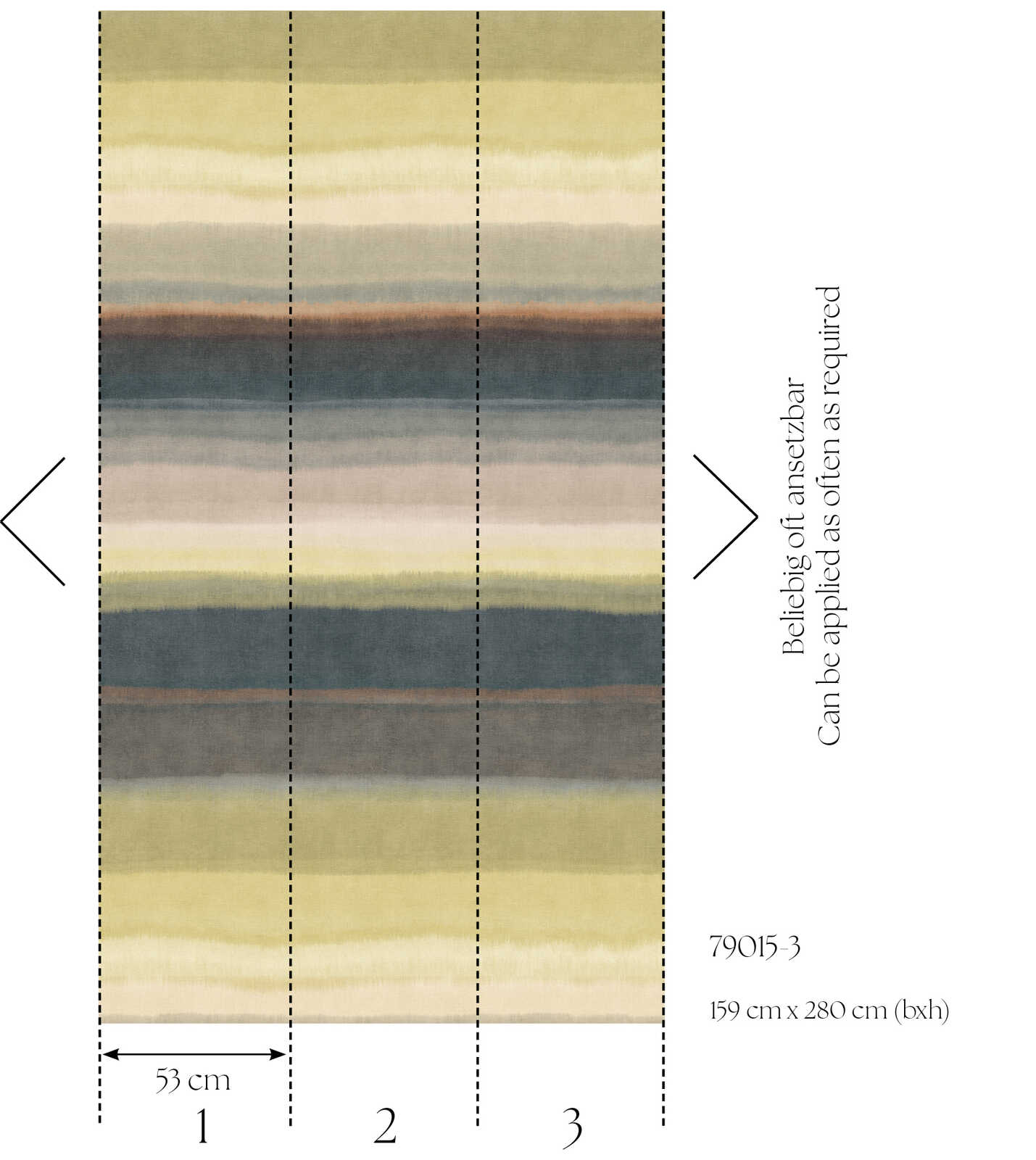Glattes Vliestapeten Panel 'Muted Stripes' 159cm Breite x 280cm Höhe - Fröhliches Streifemotiv mit Farbverlauf – Bunt