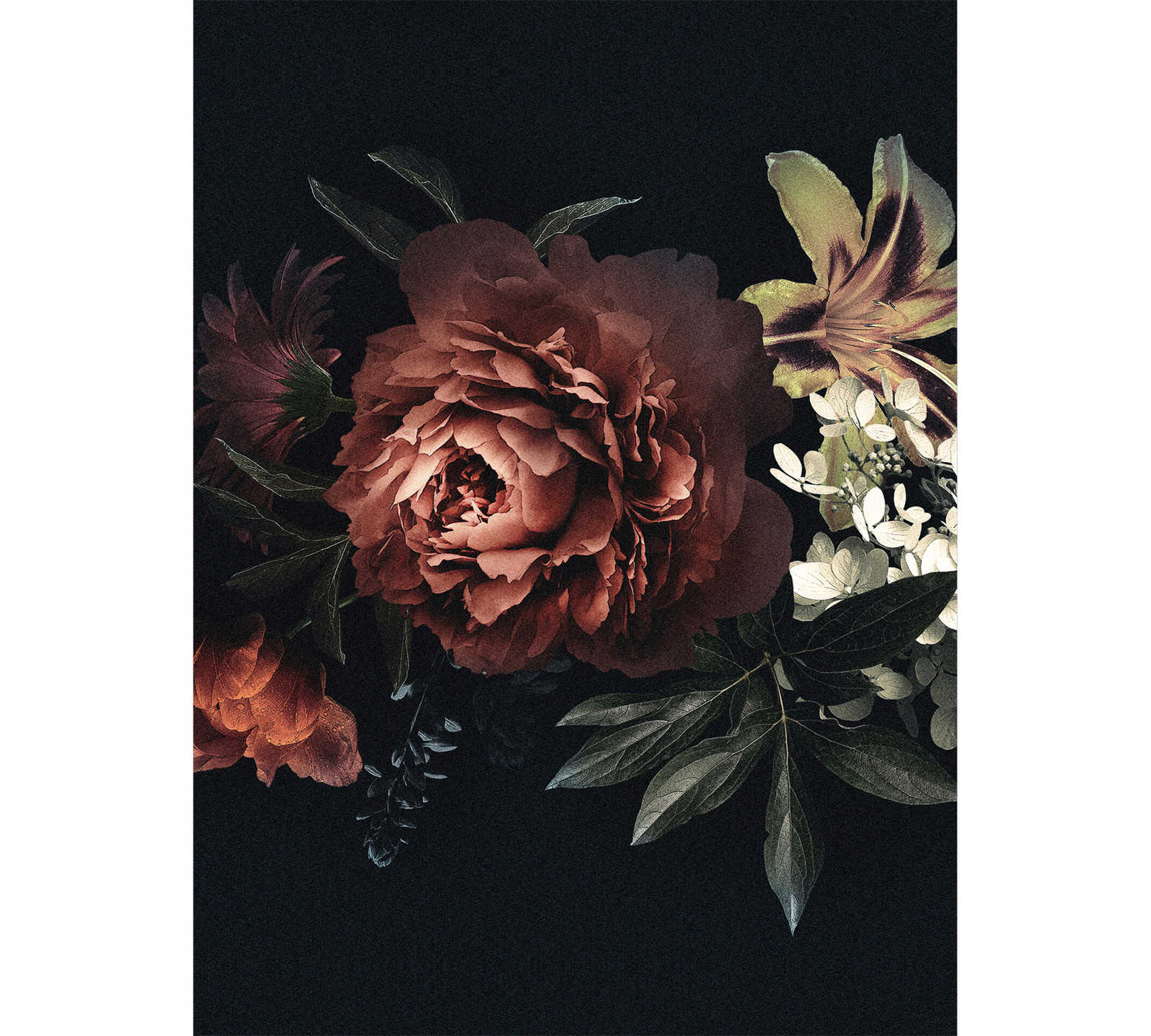 Vintage Bloemen Behang - Rood, Zwart