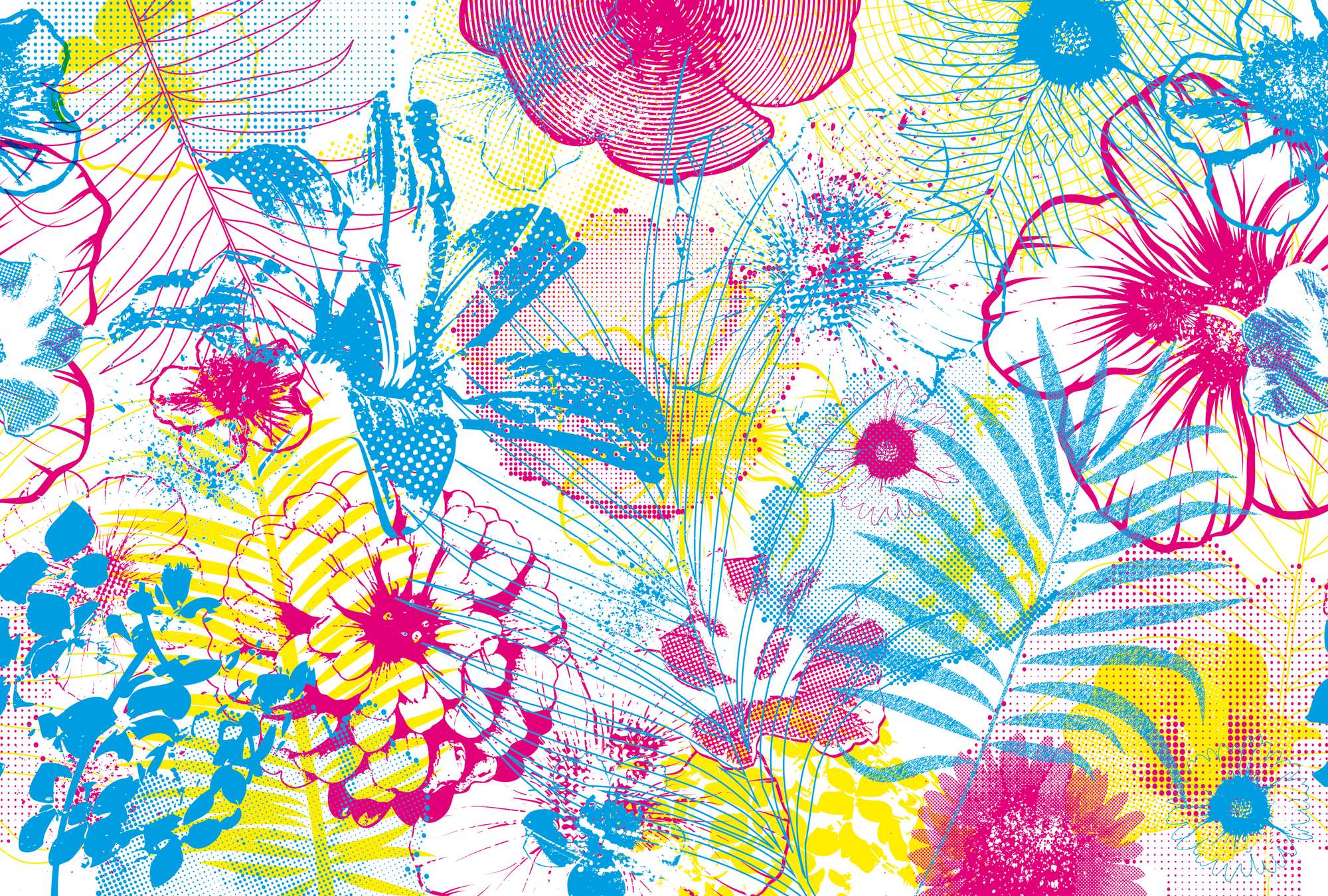 Blumenmuster, Floral-Design, Farbenmix, Hintergrundmuster, Kunstdruck