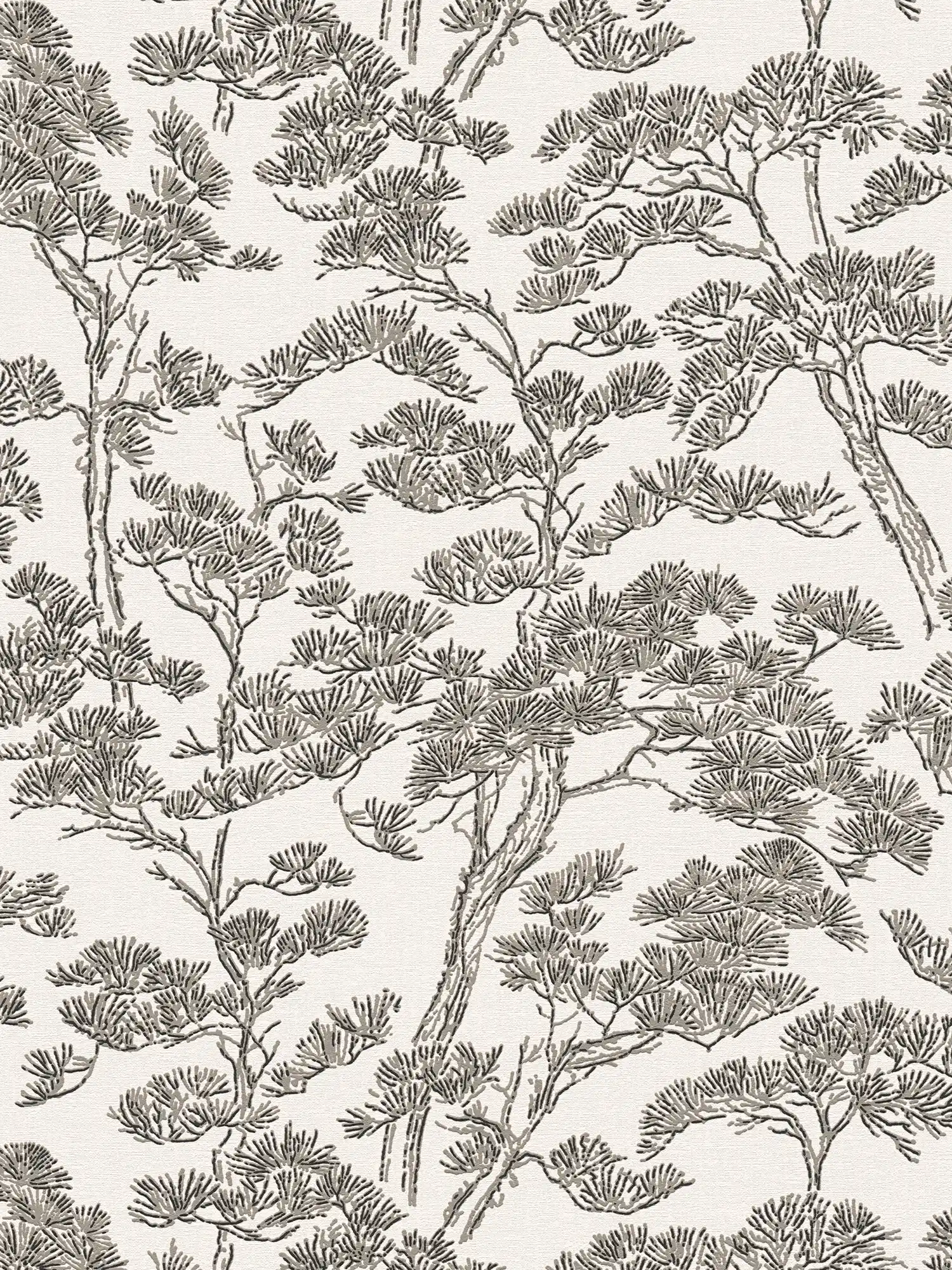         papier peint en papier peint intissés avec d'élégantes cimes d'arbres légèrement structurées - blanc, noir, gris
    
