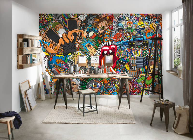             Street Art Vliestapete – Fototapete im bunten Graffiti Comic Design – Bunt, Rot
        