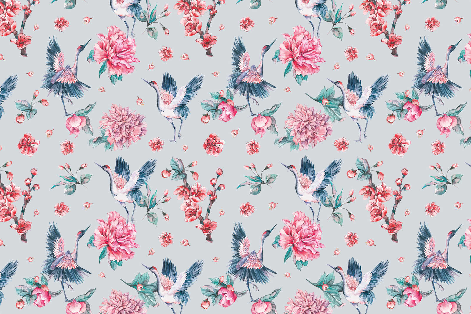             Leinwandbild florales Muster mit Vögeln und Blättern – 0,90 m x 0,60 m
        