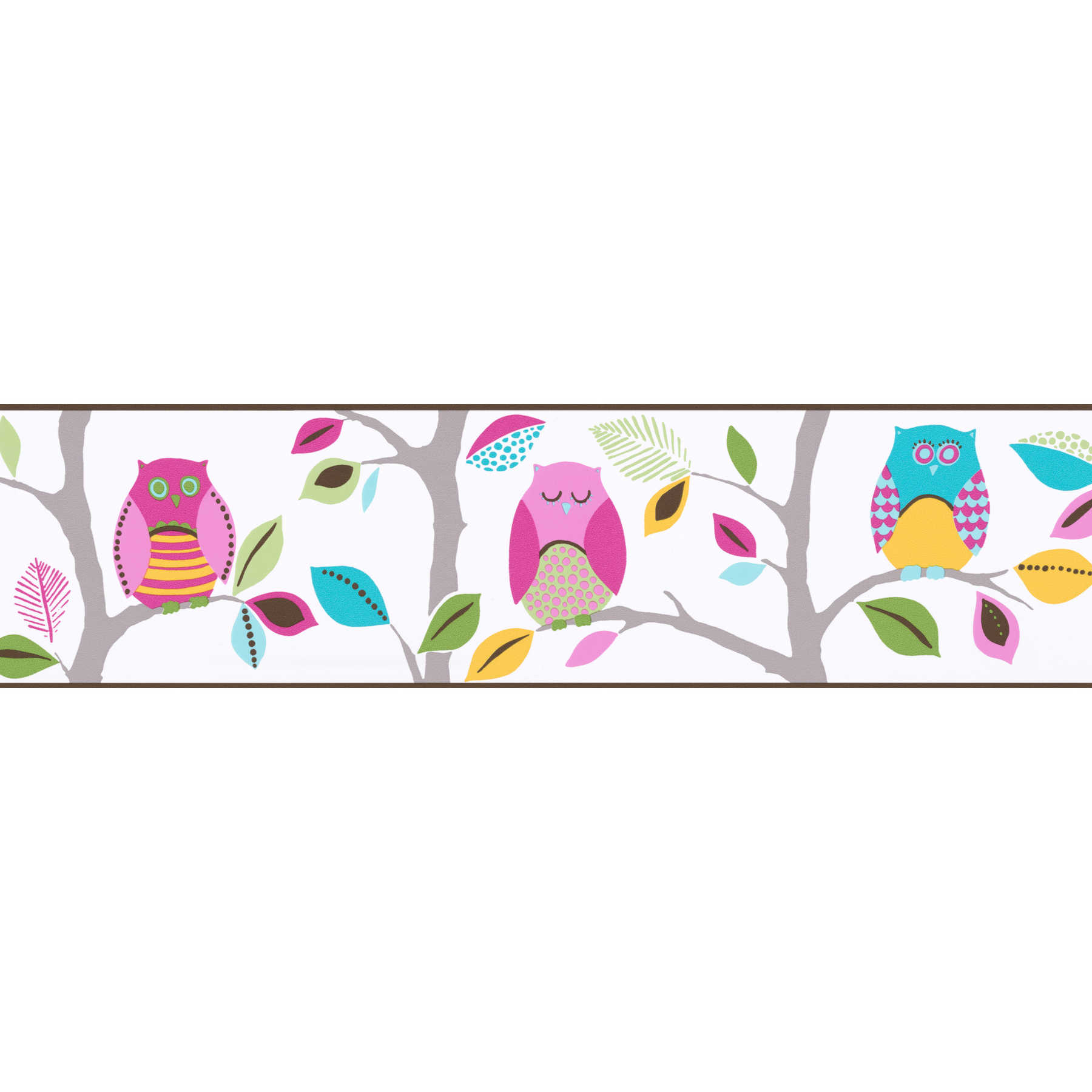         Wallpaper border colourful owls for Nursery - Colorful
    