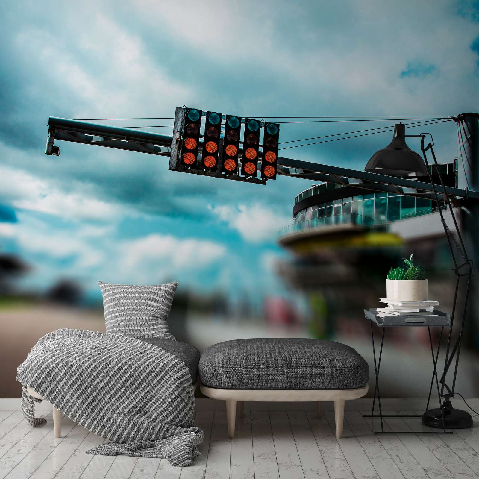 Sofa, Kissen, Decke, Beistelltisch, Büroszene