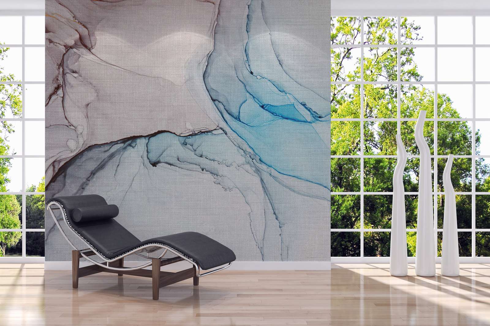             Fototapete mit Marmor-Muster aus Leinenoptik – Blau, Grau
        