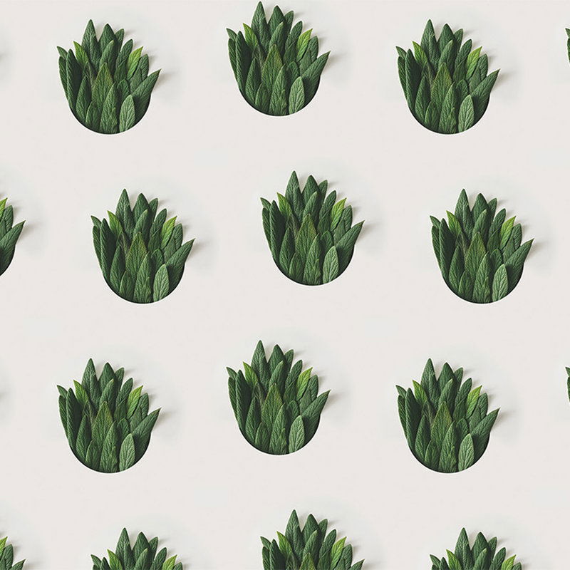         Wohnzimmer Fototapete – Vliestapete im modernen Stil mit Blattstruktur – Grün, Weiß
    