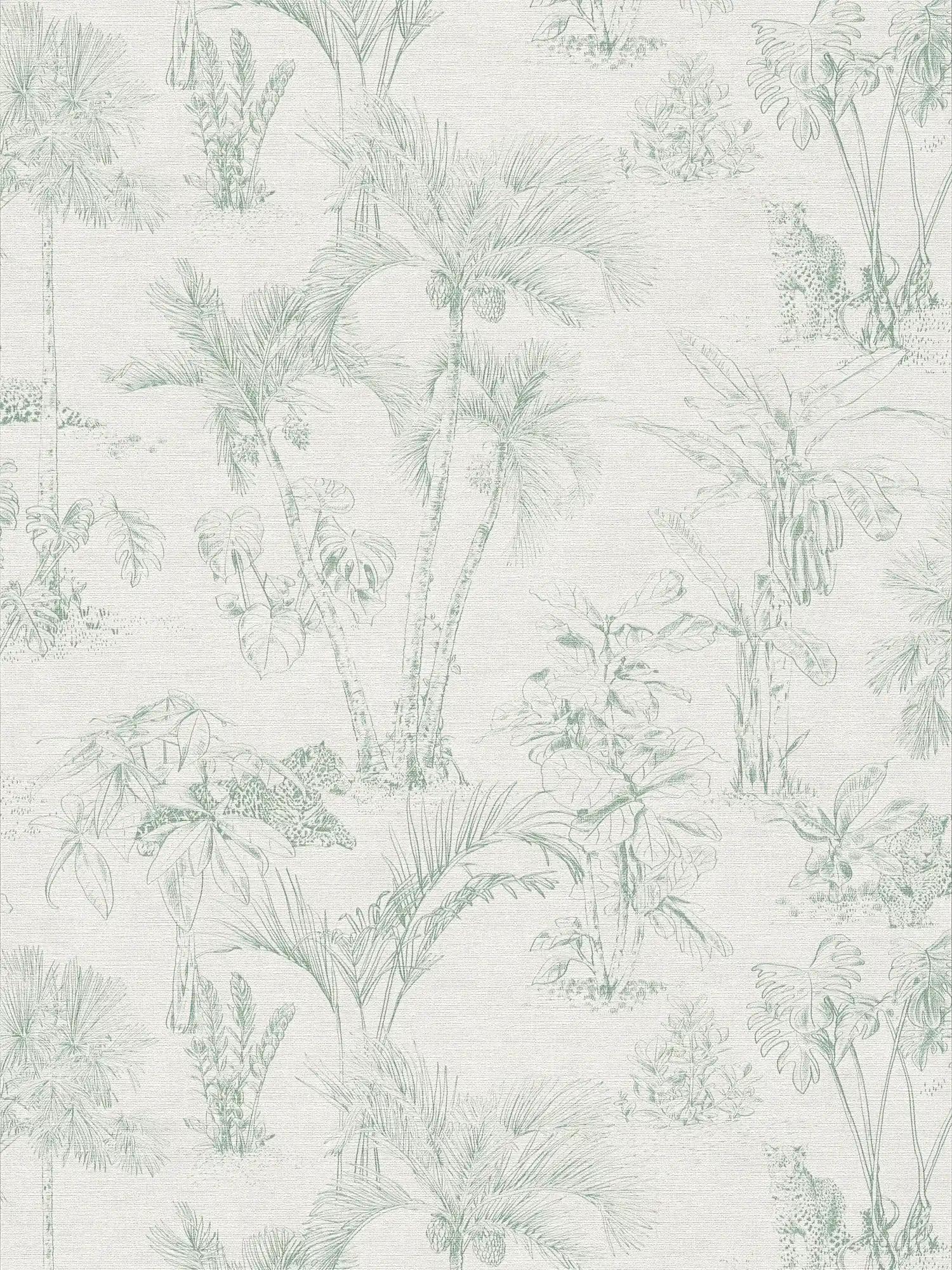         Linen optics wallpaper jungle design with palm trees - grey, green
    