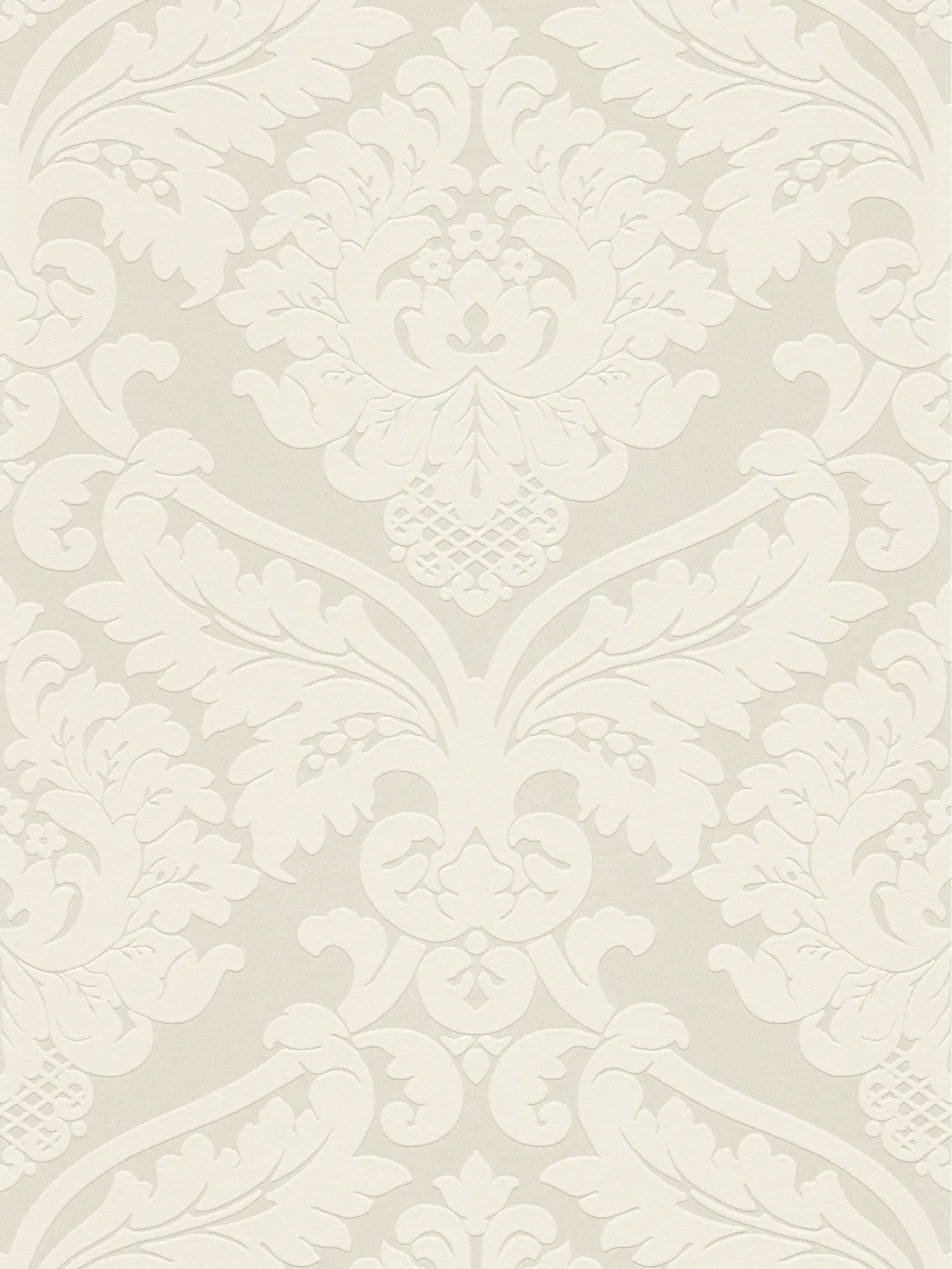         Barok behang met bloemen 3D ornament - metallic, wit
    