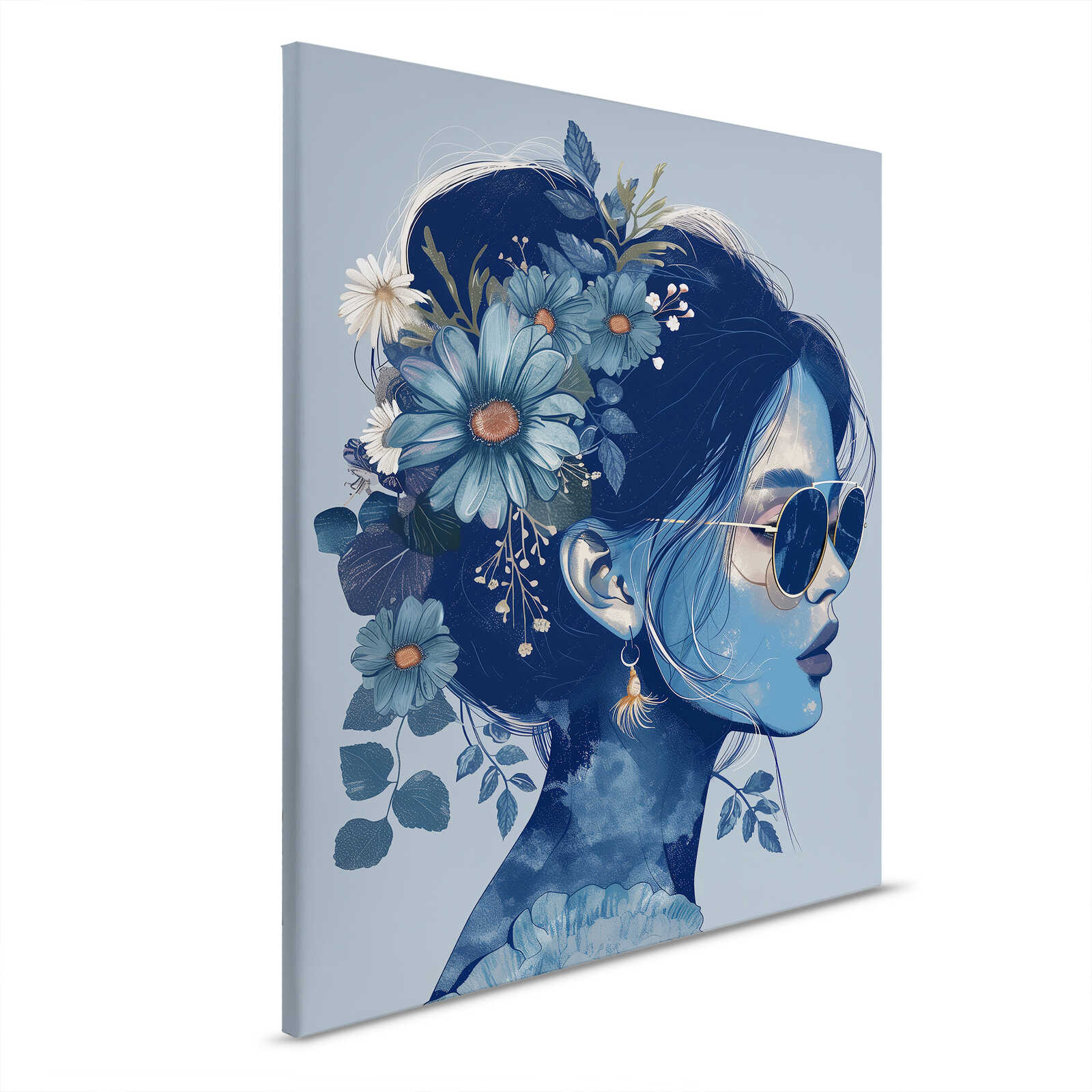         Leinwandbild Kühle Schönheit - Stilvolles Frauenportrait in Blau – 40 x 50 cm - Blau, Beige
    