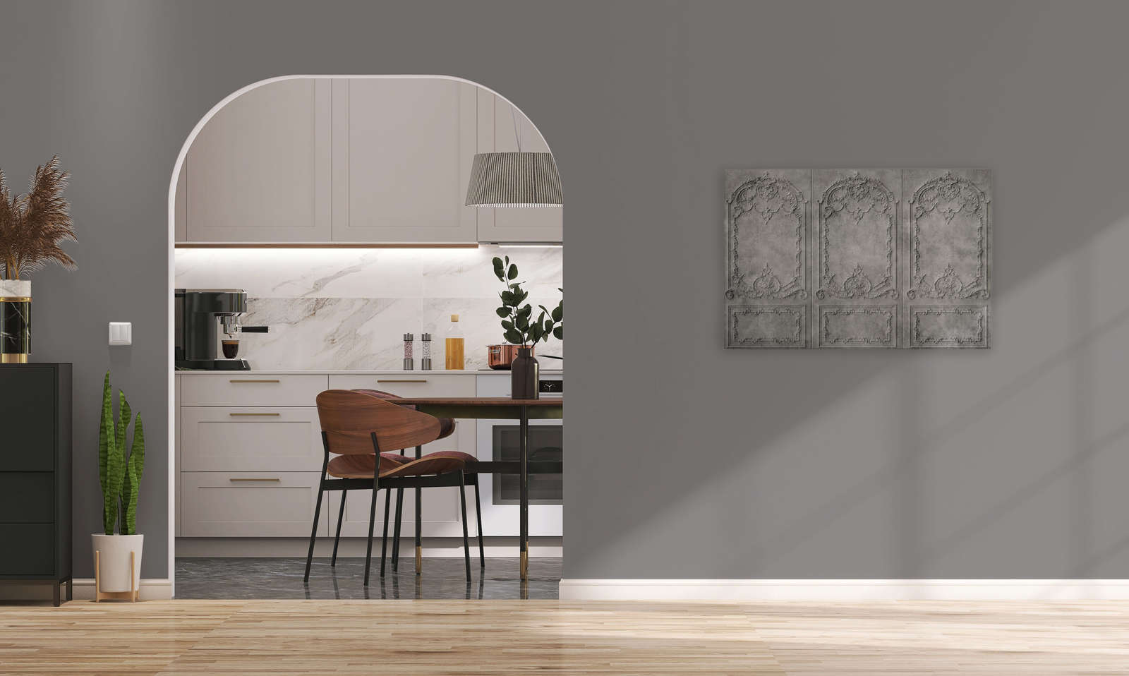             Versailles 2 - Leinwandbild Holz-Paneele Grau im Barock Stil – 0,90 m x 0,60 m
        