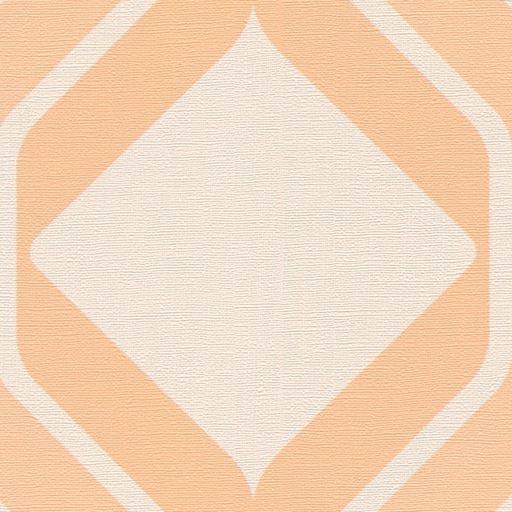             Retro Tapete mit Rauten Bemusterung in warmen Farben – Orange, Beige
        