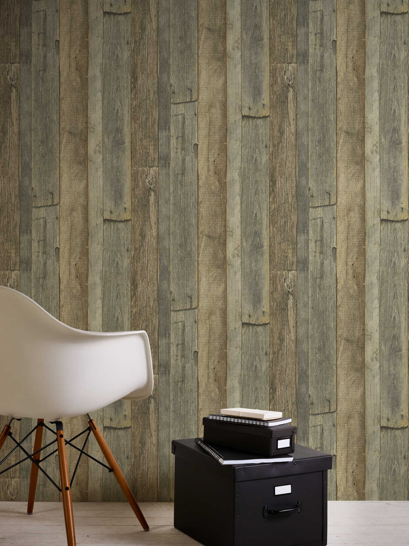             Behang met houtlook in rustieke landelijke stijl - bruin, geel, crème
        