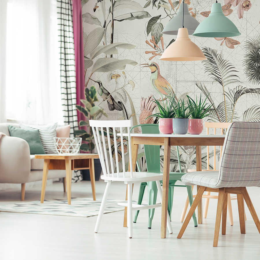 Wohnzimmer, Esstisch, Stühle, Pflanzen, Tapeten