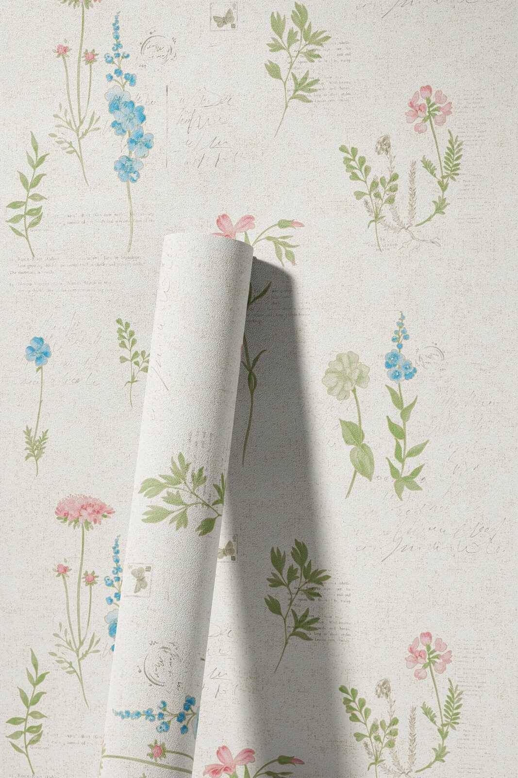             Landhaus Tapete mit Blumenmuster und Used Look – Creme
        