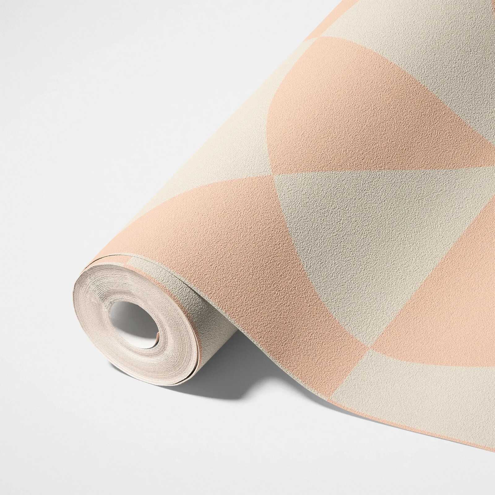             Grafische Vliestapete mit Dreiecken und Kreisen – Creme, Rosa
        