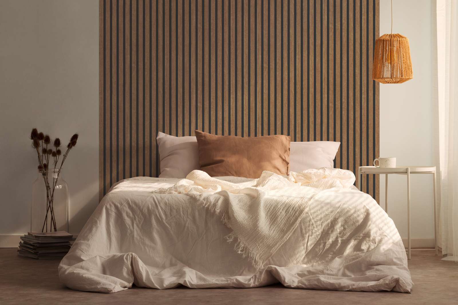             Akustikpaneele Vliestapete realistische Holzoptik – Braun, Schwarz
        