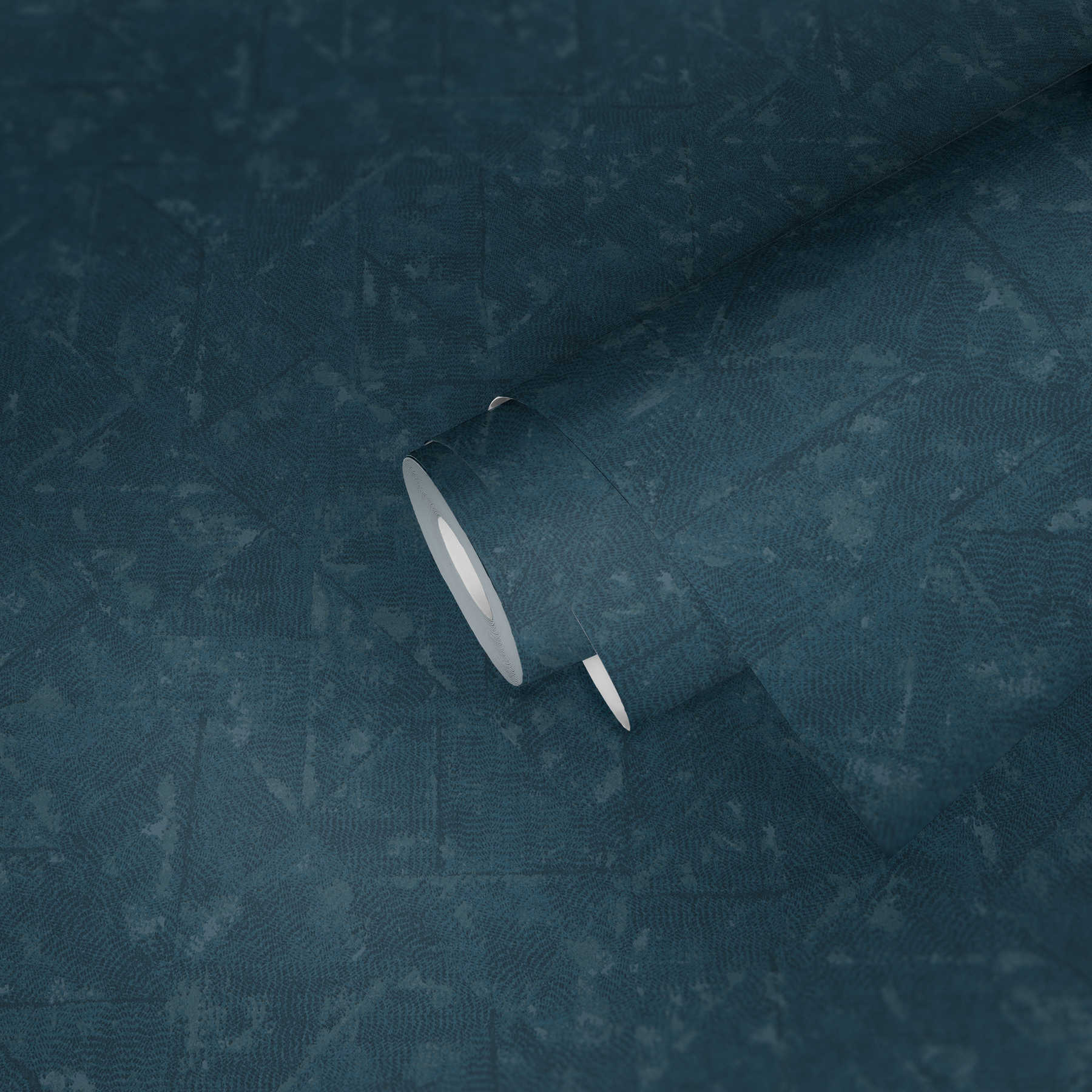             Petrolfarbene Vliestapete asymmetrische Details – Blau, Grau
        