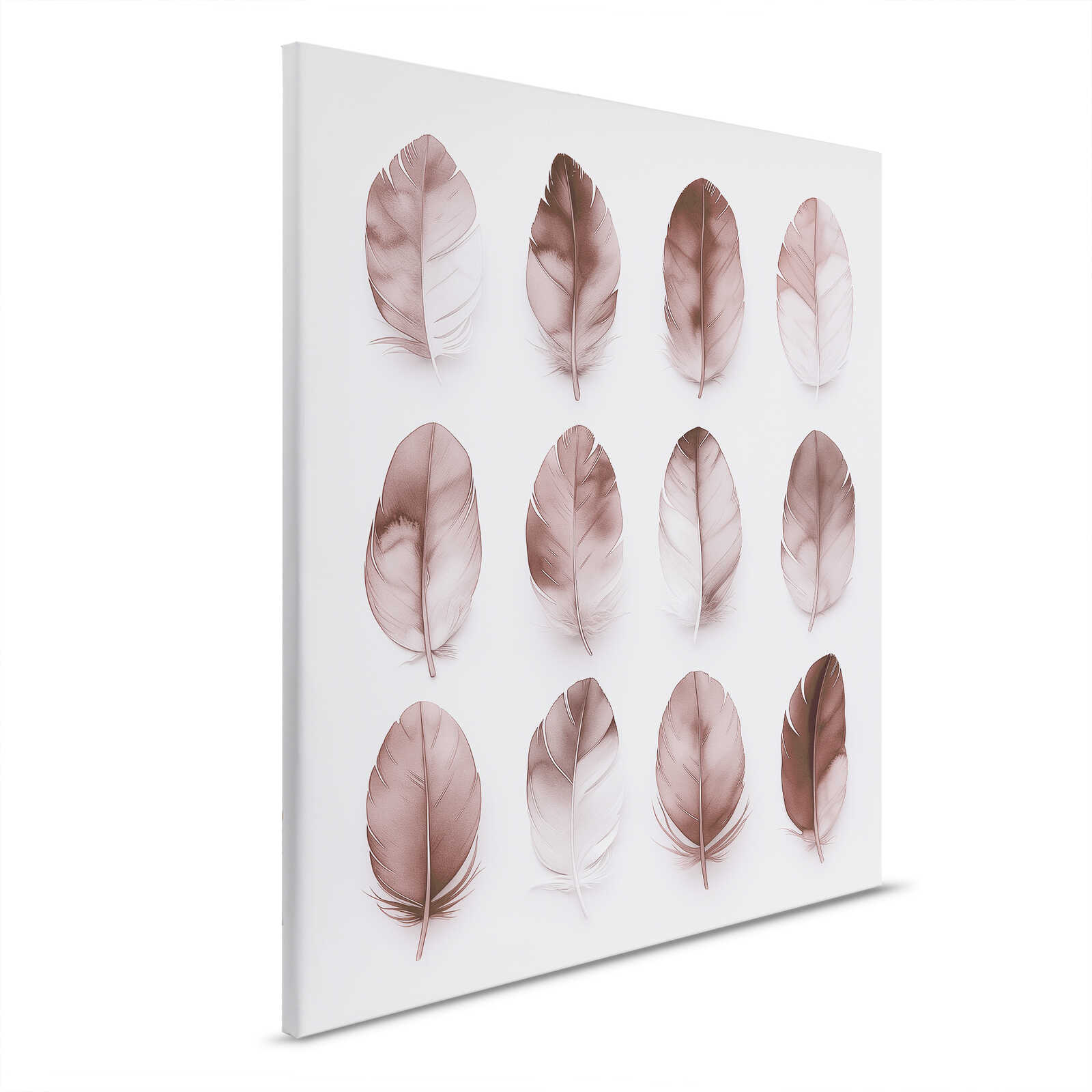 Canvas foto Feather Poetry - Bruine elegantie op canvas - 40 x 50 cm - Roze, Grijs