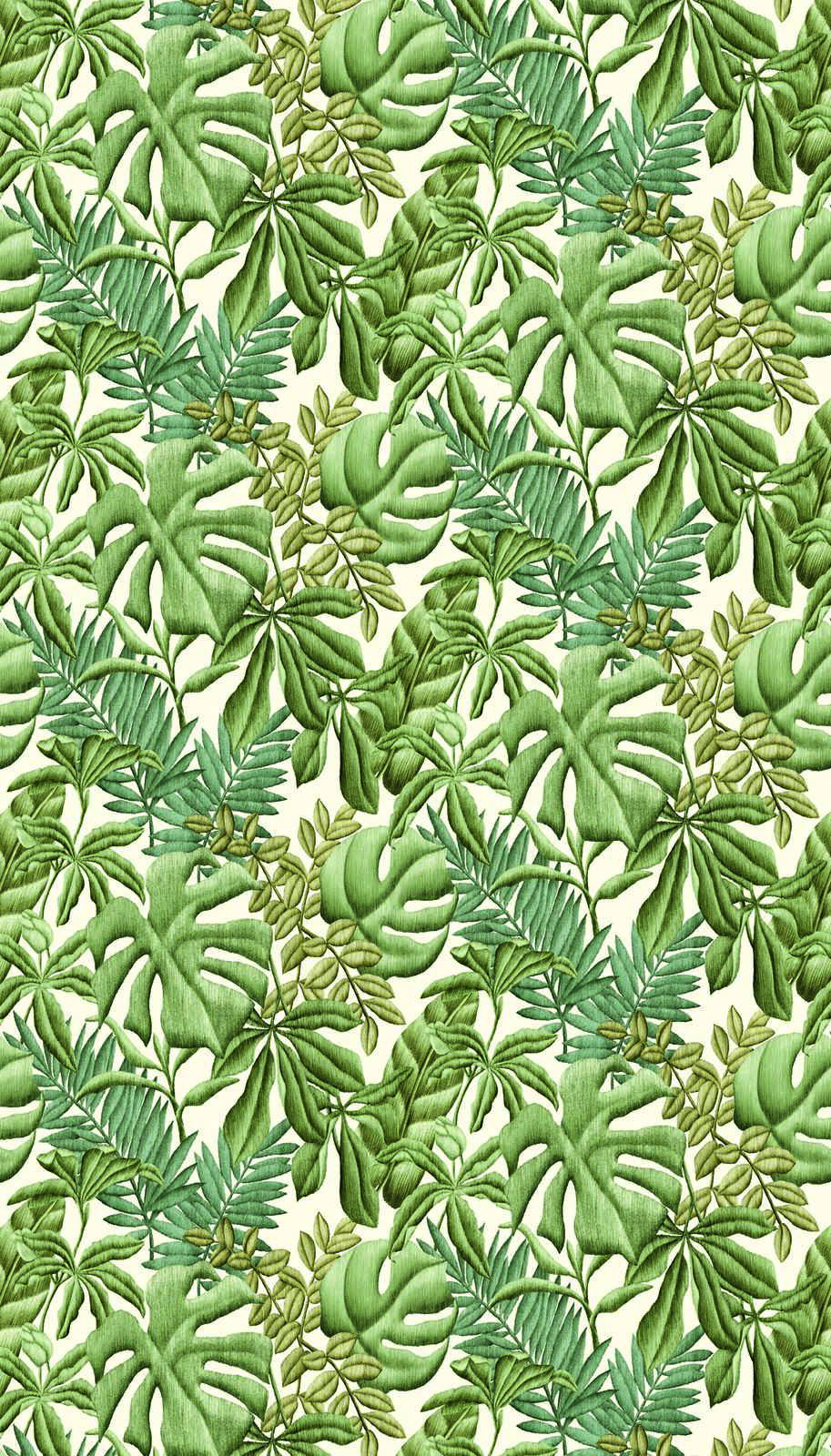             Vliesbehang met verschillende bladeren - groen, crème
        