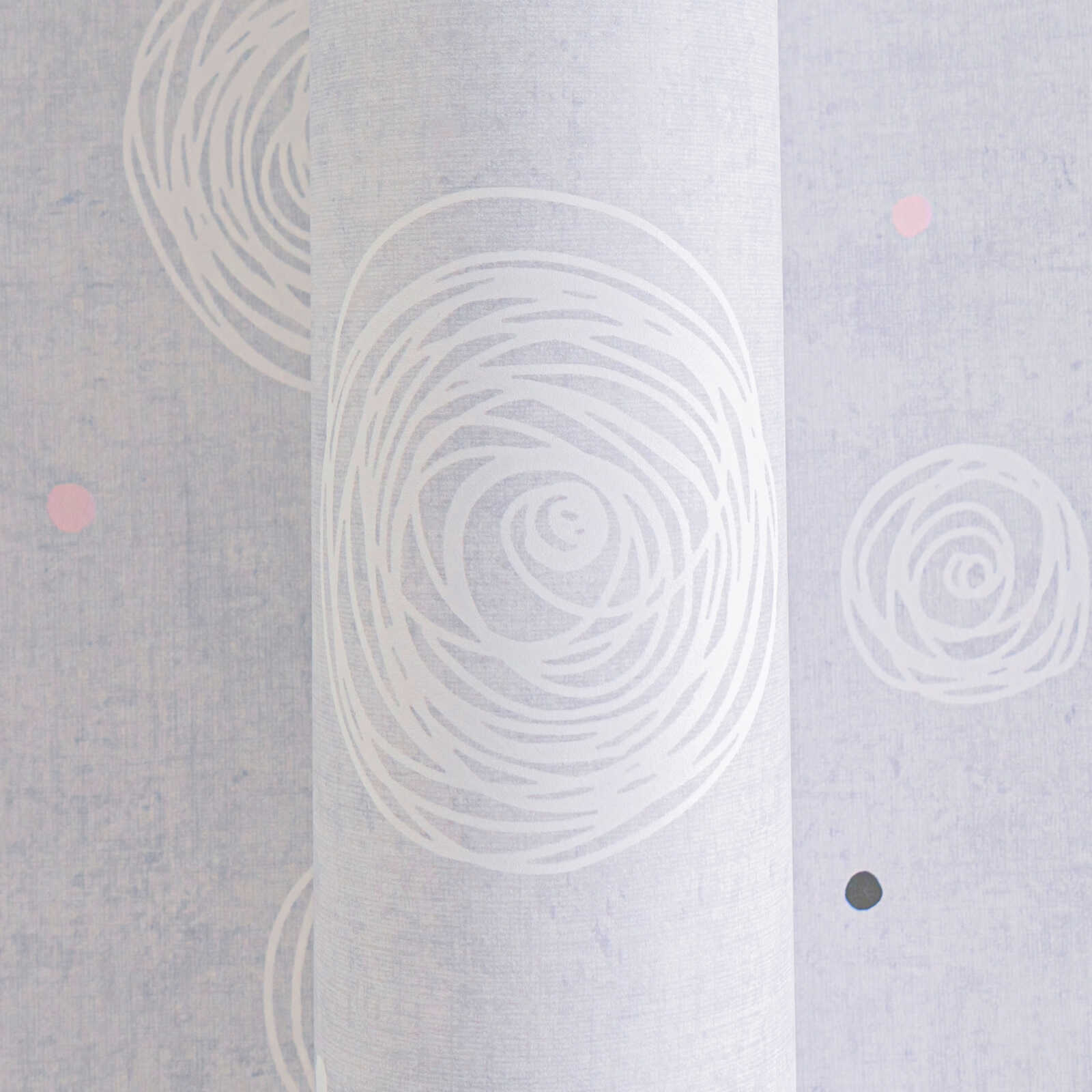             Vliestapete verspielte Kreise und Punkte – Moderne Akzente für fröhliche Kinderzimmer – Grau, Rosa, Weiß
        