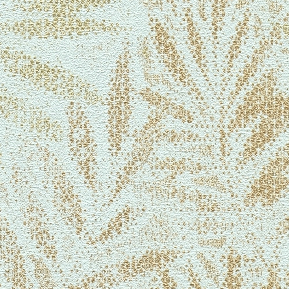 Vliestapet mit Blättermuster &amp; Glanzeffekt – Türkis, Gold
