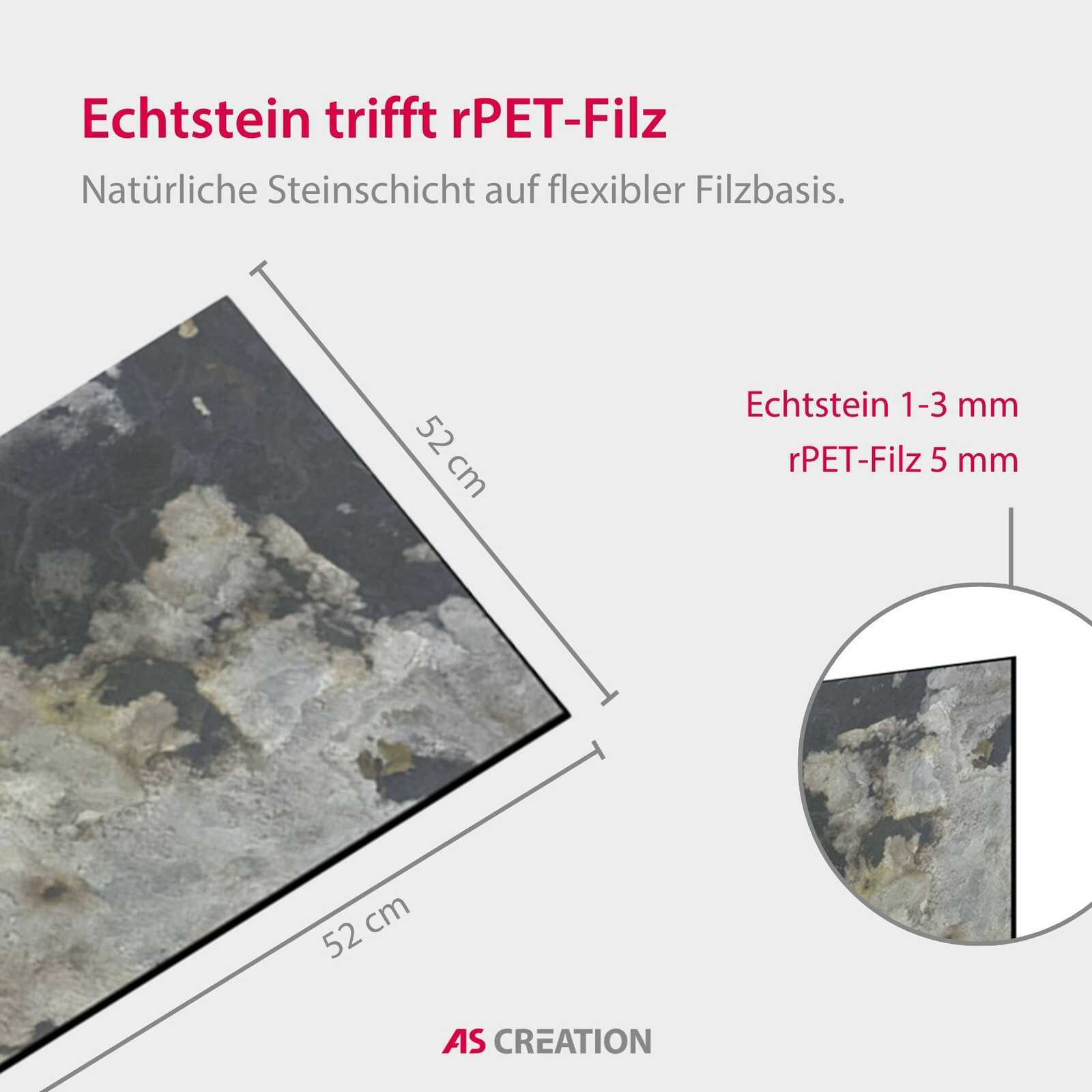 Echter Stein, rPET-Filz, Filzplatte, Steinoptik, Naturmaterial