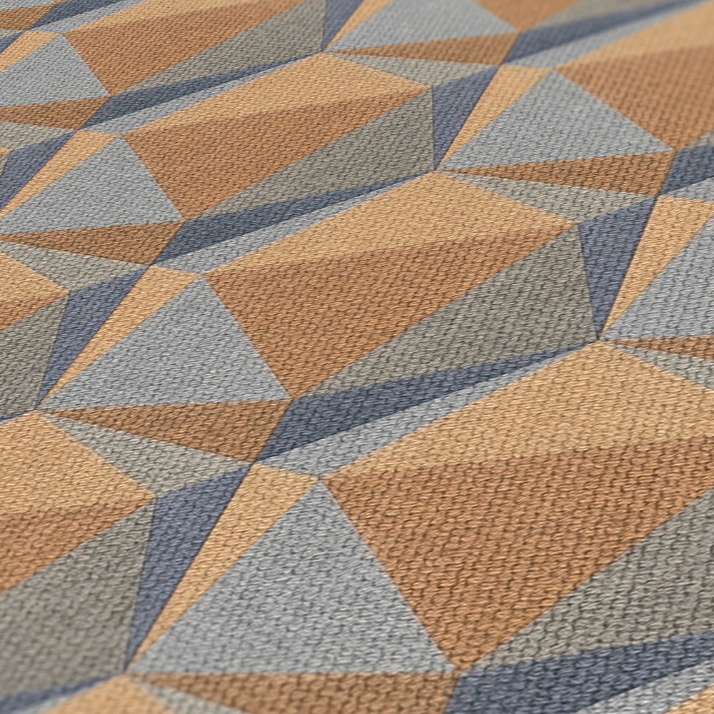 Grafiktapete Retro Muster mit 3D Design – Orange, Blau