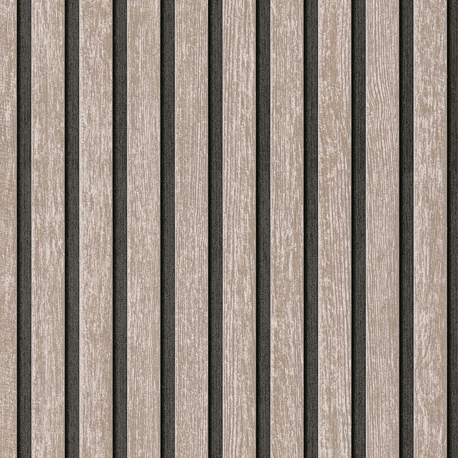 Akustik Paneele als Vliestapete - Holz Streifenoptik im zeitlosen Trenddesign – Beige Grau