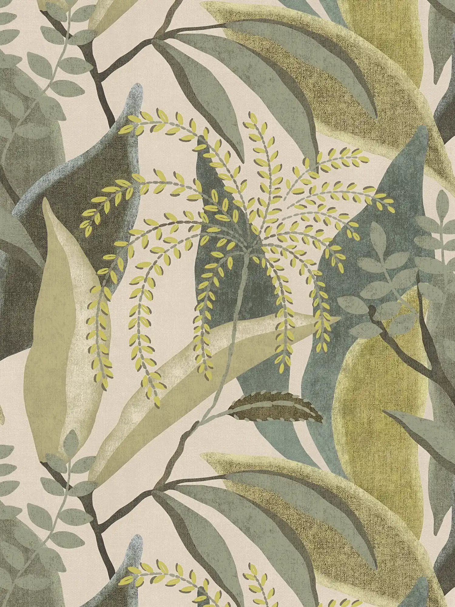         Plain matt and subtly textured non-woven wallpaper - green, cream, white
    