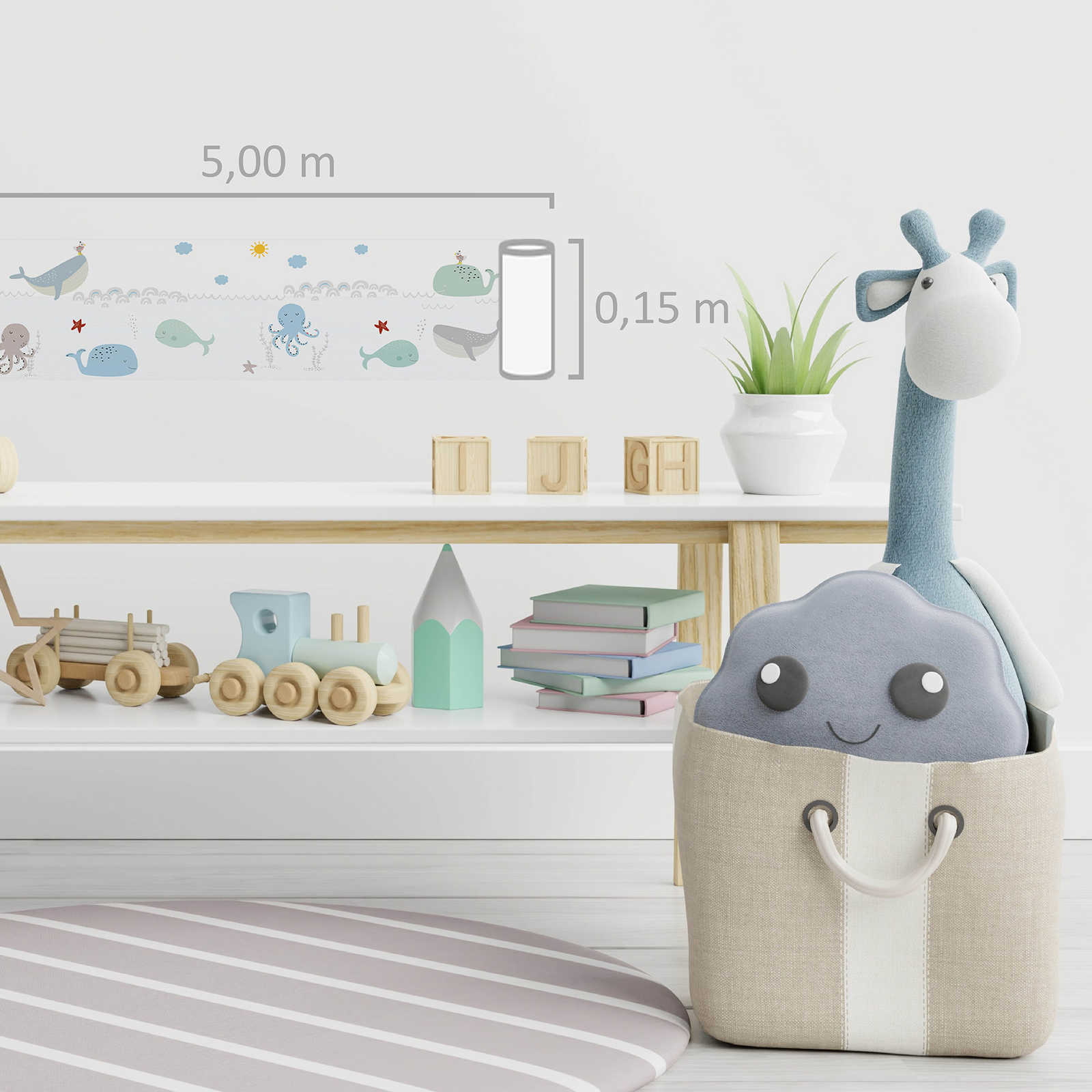             Kinderkamer Border 'Loving Sea Creatures' voor baby's - Groen, Blauw, Wit
        