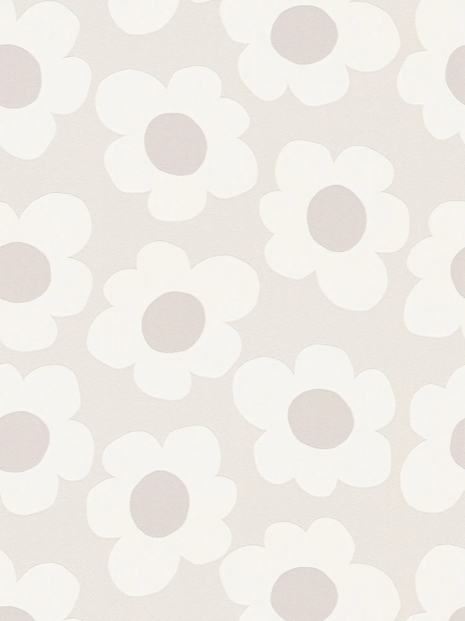 papier peint en papier intissés pour chambre d’enfant à motifs floraux, surface lisse et mate dans une combinaison de couleurs apaisantes – crème, gris