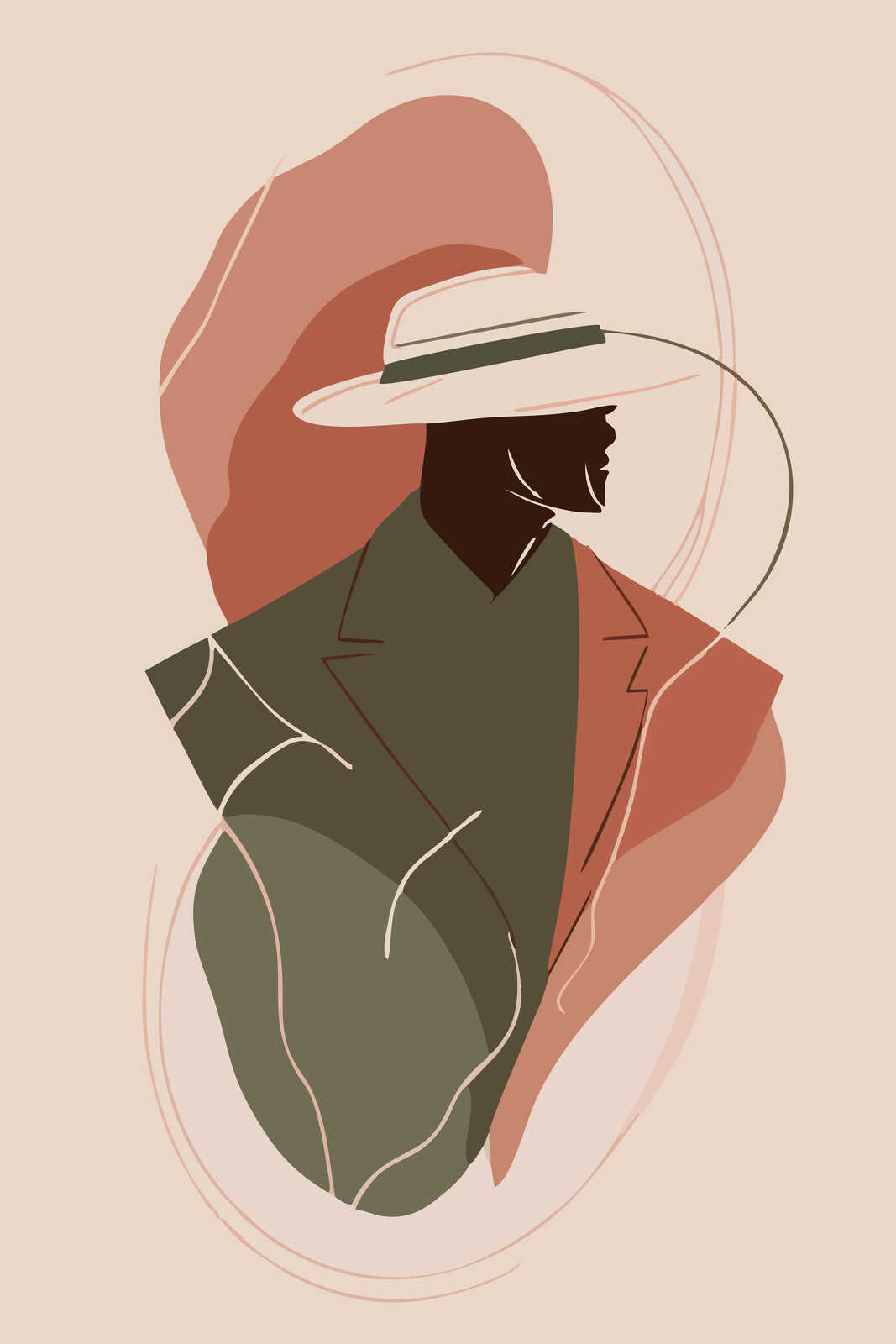             Eleganz und Stil - Zeitloses Portrait mit minimalistischen Formen auf Leinwand – 30 x 45 cm - Beige, Orange
        