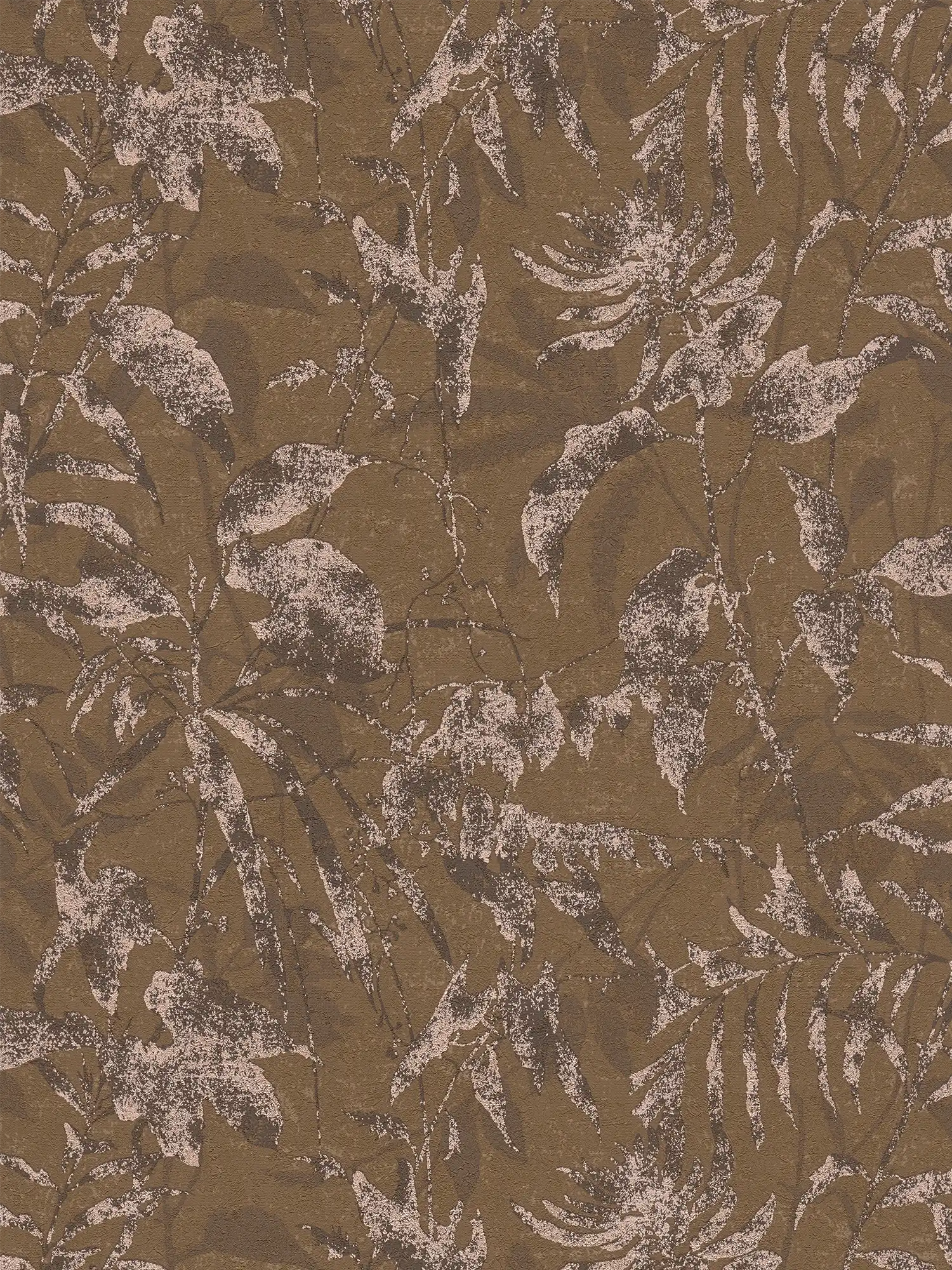         Elégant papier peint intissé avec motif de feuilles dans le style vintage - marron, métallique
    