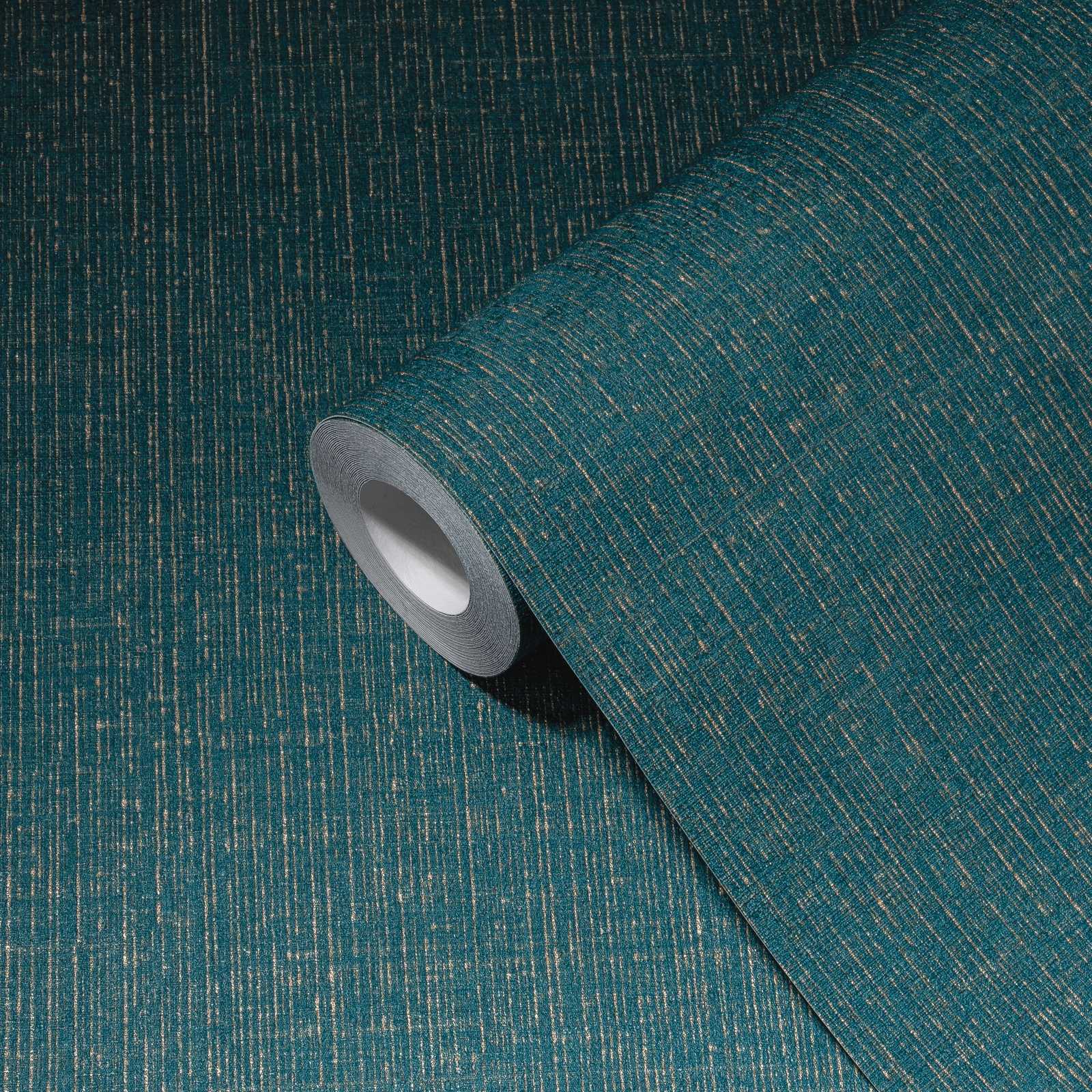         Petrol Tapete golden Meliert mit Textilstruktur – Blau, Metallic
    