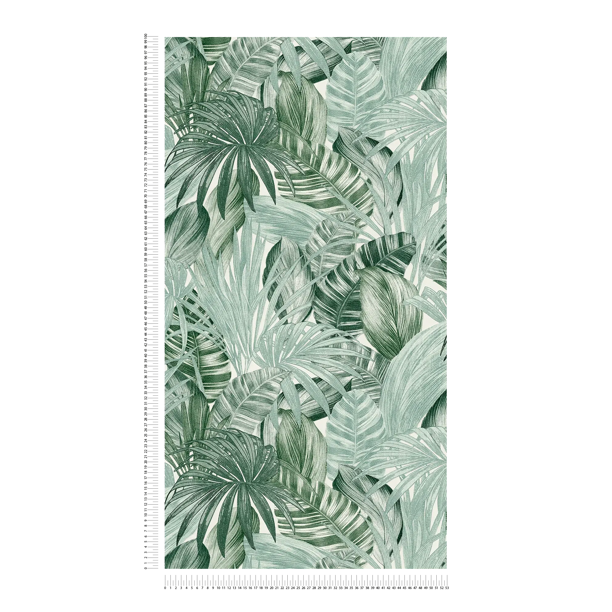             Mustertapete mit Blättermotiv im Zeichenstil – Grün, Weiß
        