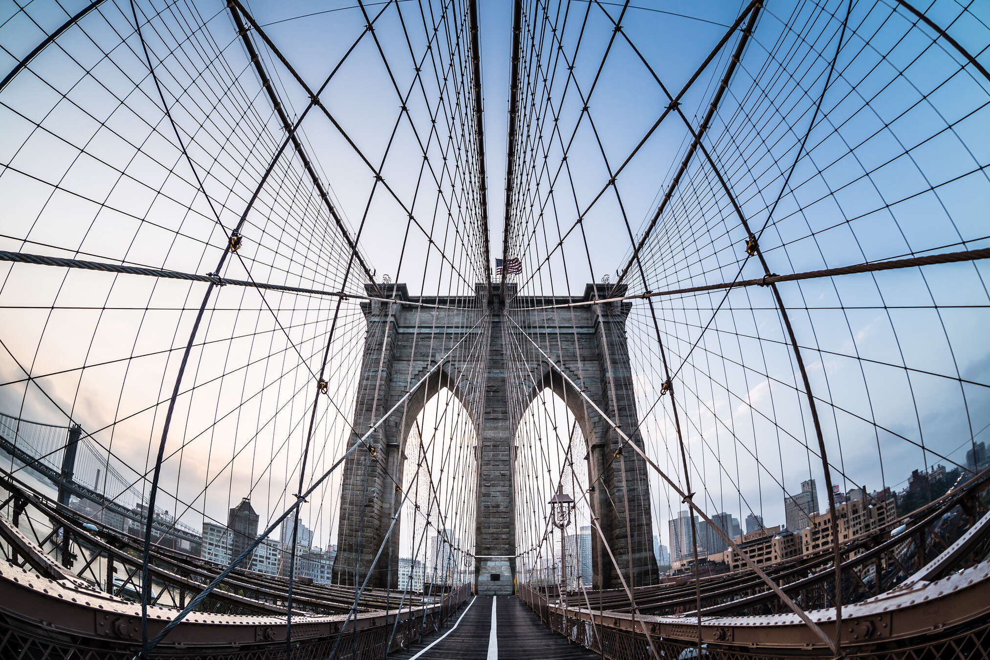 Brücke, Brooklyn Bridge, Zugseile, Hängebrücke, Stadtansicht