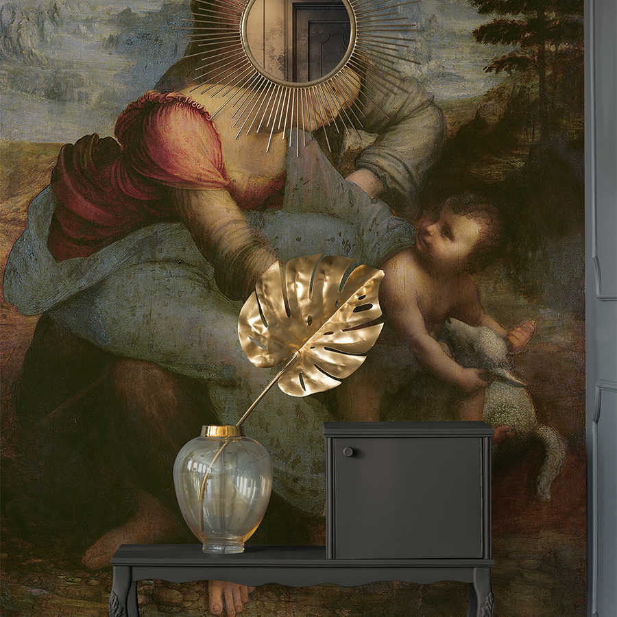 kultbild, wanddeko, altarbild, tischvase, goldenes blatt