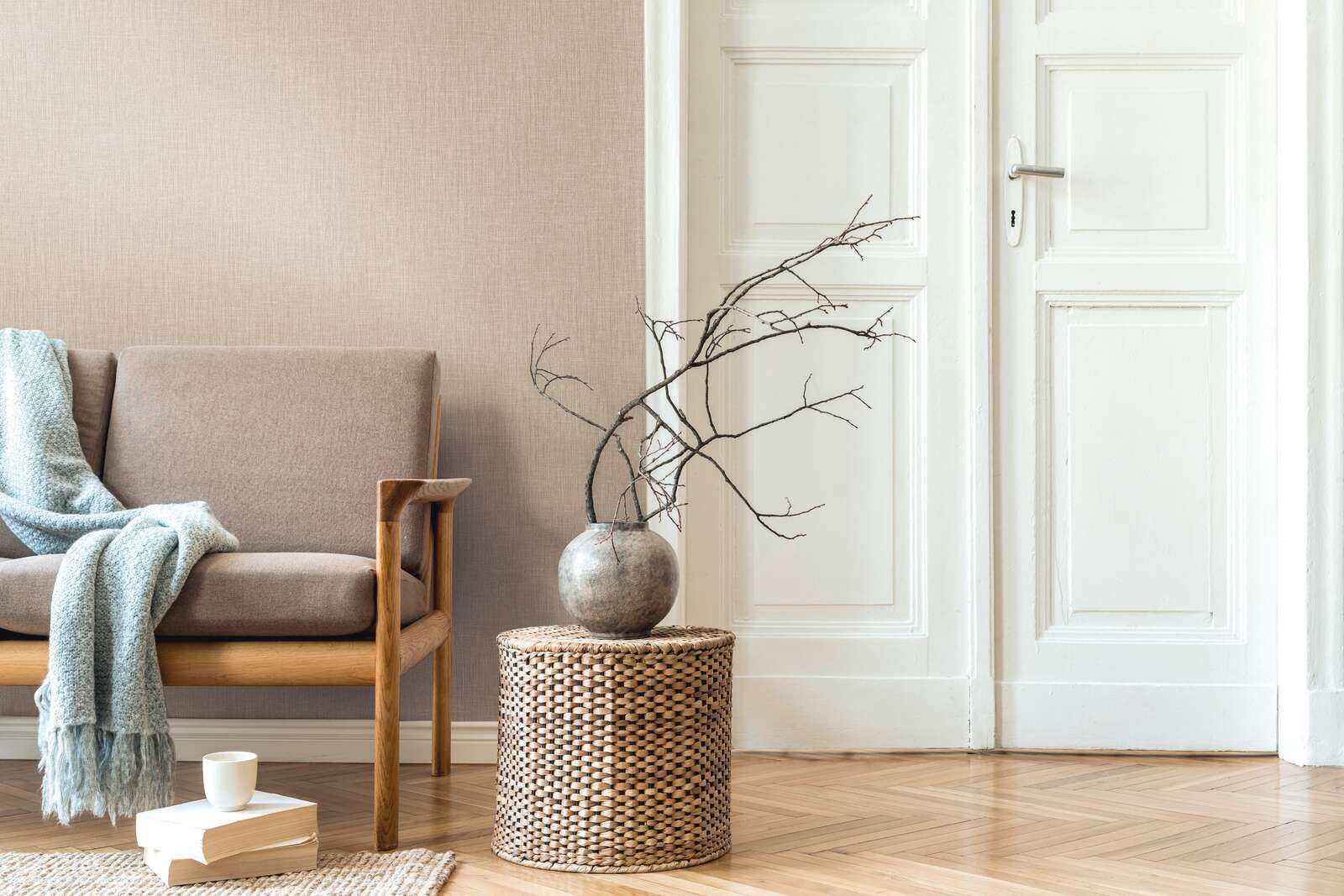 Wohnzimmer, Sessel, Korb, Vase, Branchenschmuck