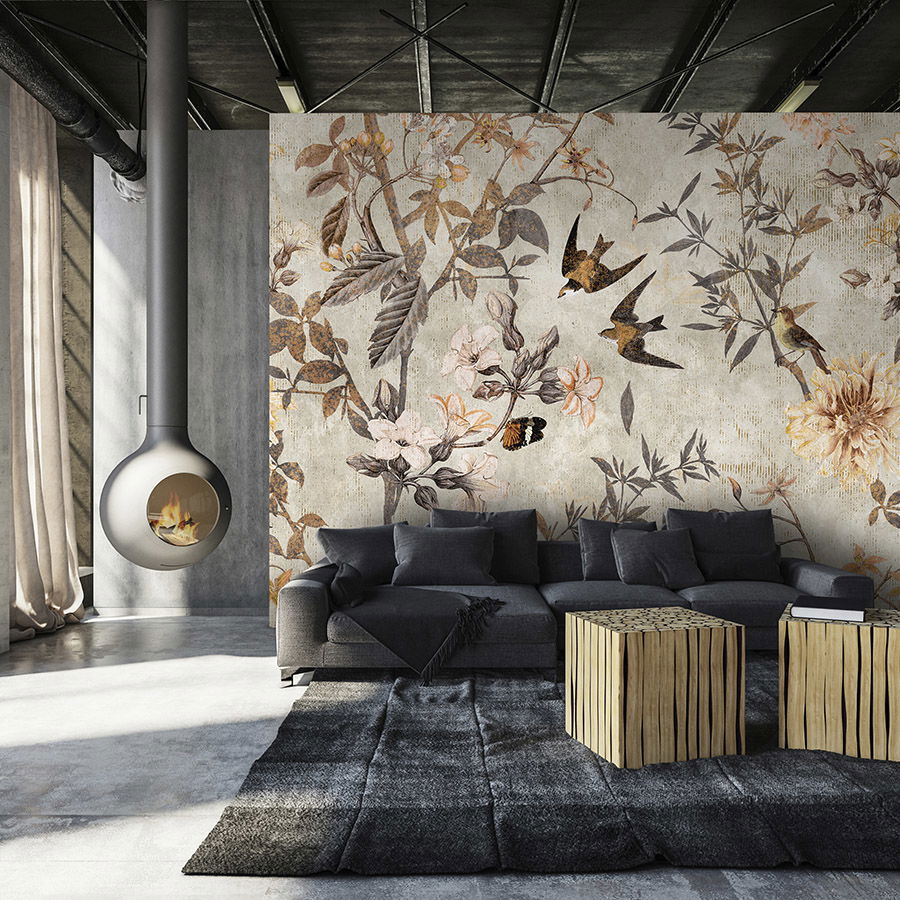         Photo wallpaper »eden« - Vintage style birds & flowers - Smooth, slightly shiny premium non-woven fabric
    