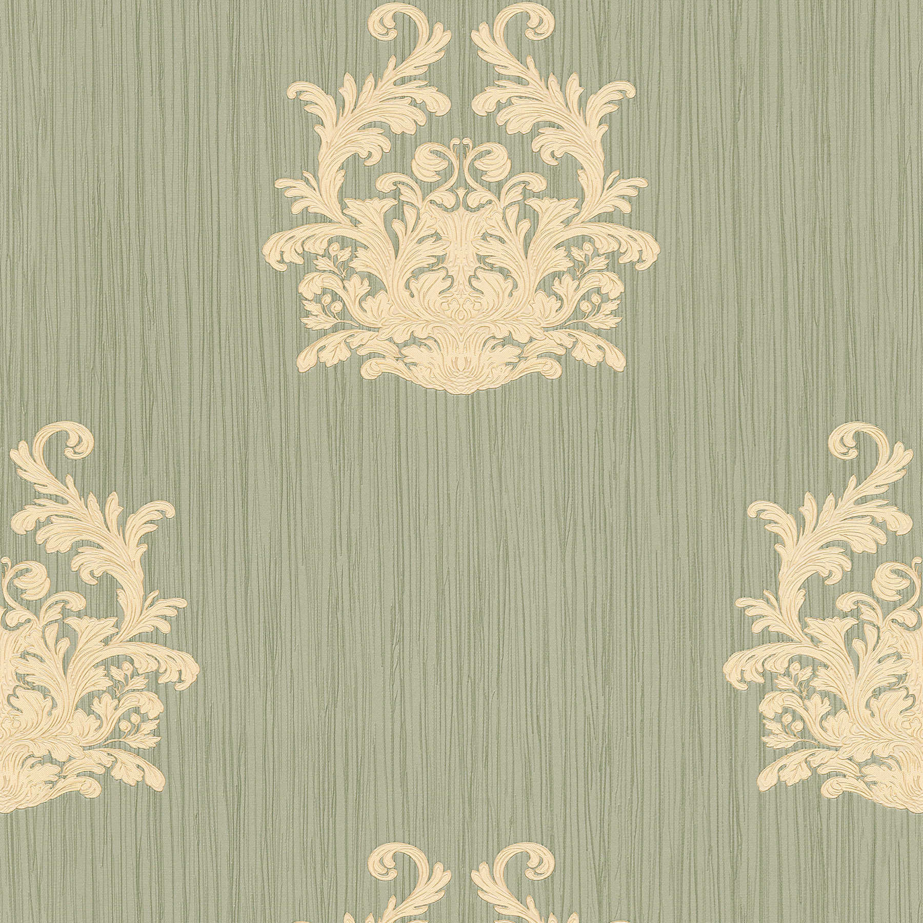         Ornament behang met gouden embleem patroon - groen, metallic
    