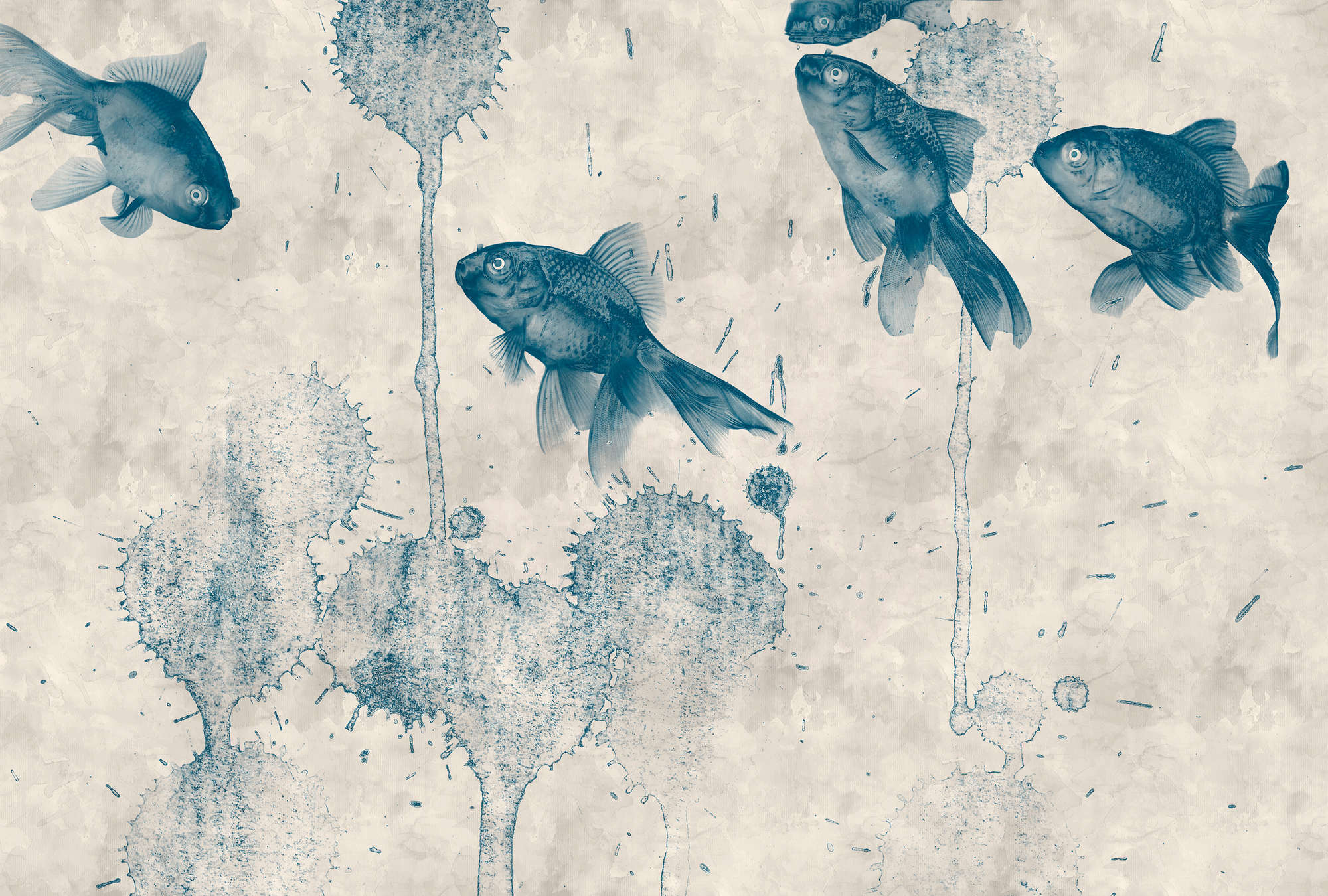 fisch, goldfisch, wasserpflanze, wasserfarben, muster