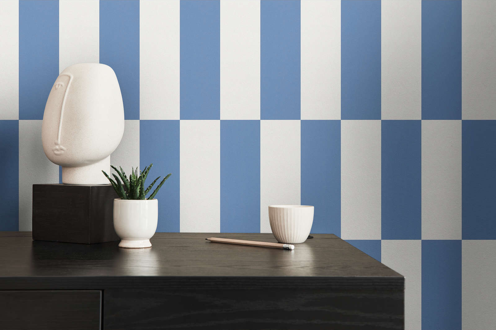             Vliesbehang met grafisch vierkant patroon - blauw, wit
        