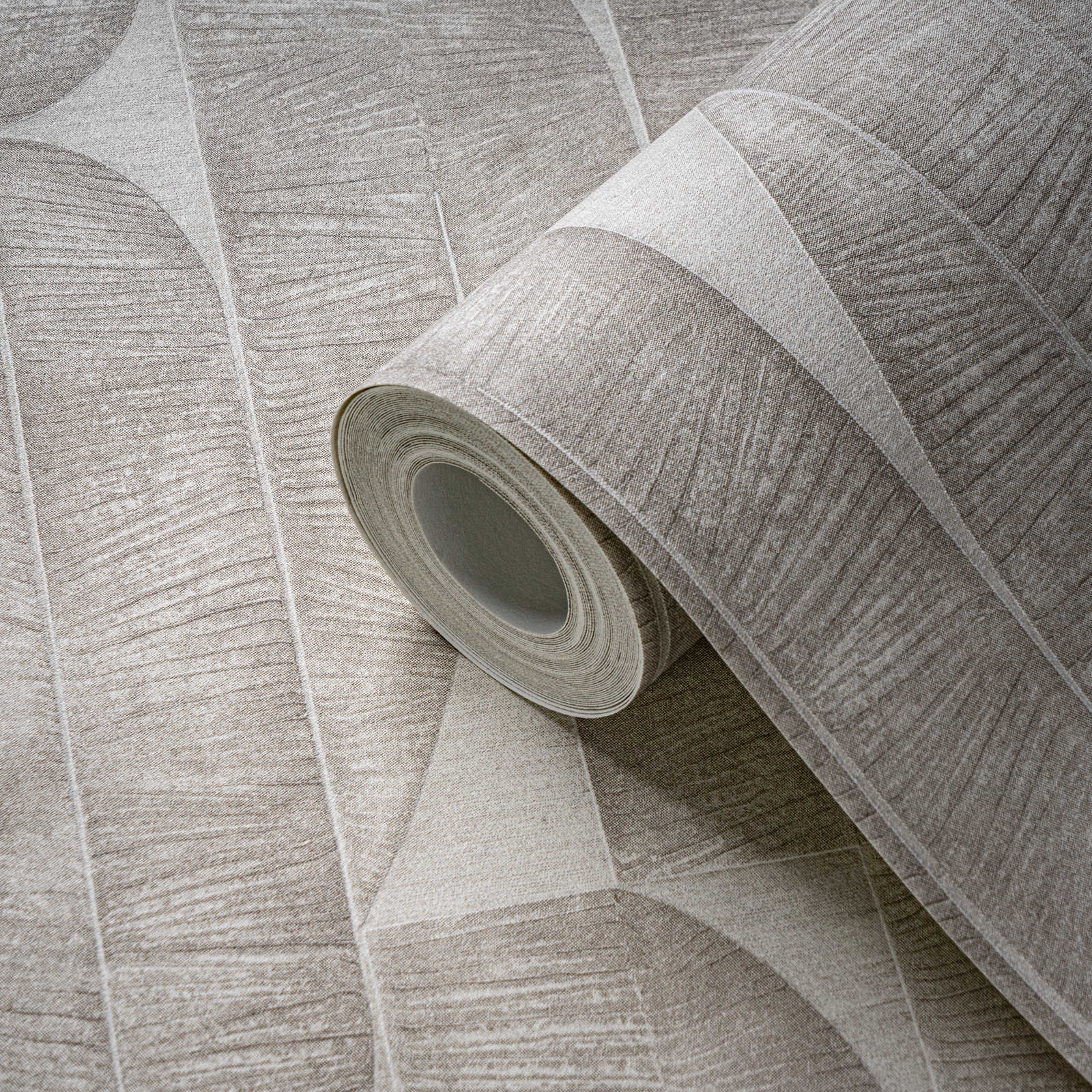 Vliestapete mit geometrischem floralem Muster – Grau, Beige