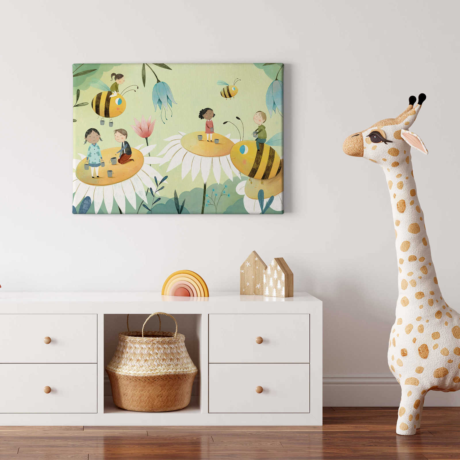             Canvas schilderij Kinderen, bloemen & bijen motief van Loske - 0.70 m x 0.50 m
        