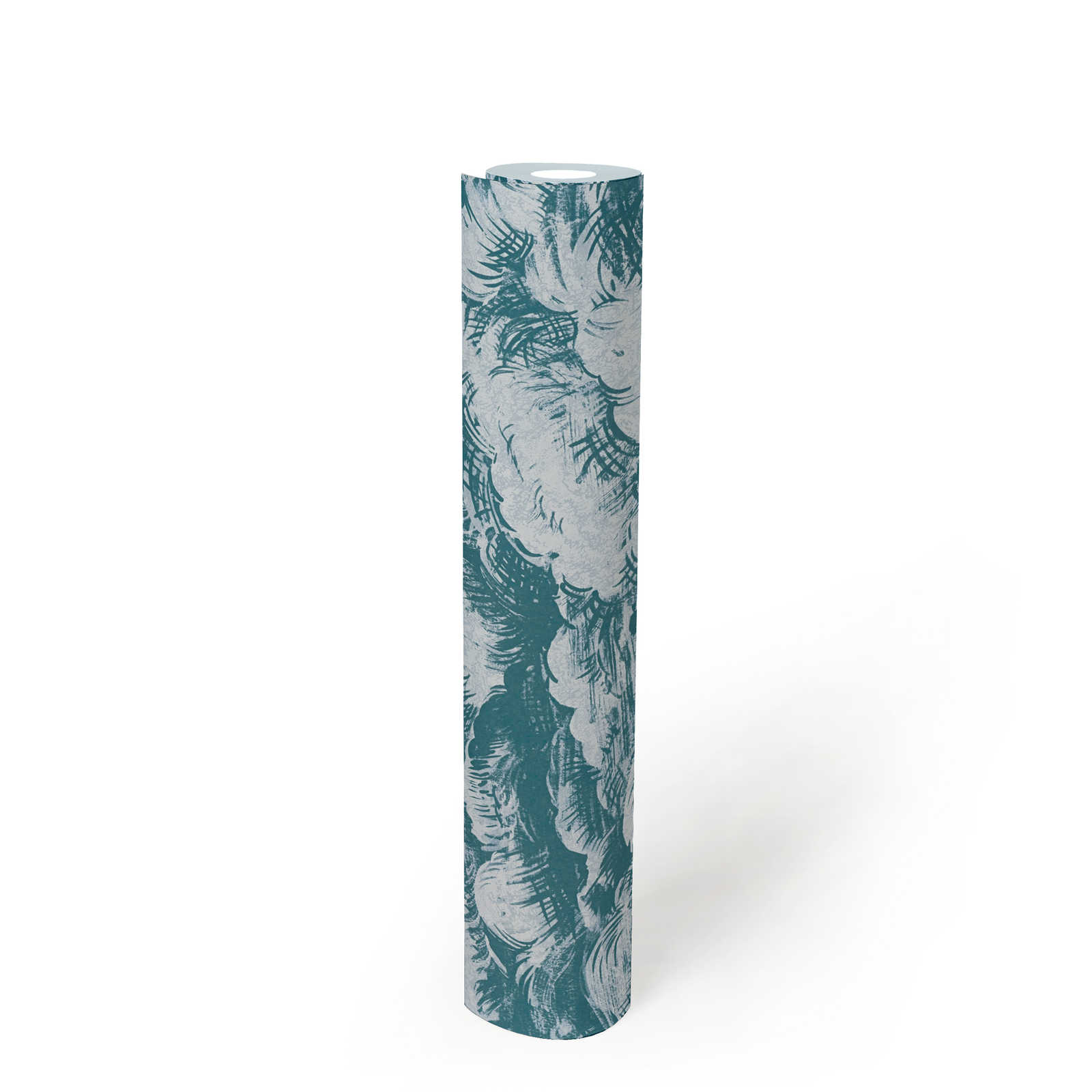 Tapete Blaugrün Wolken Landschaft im Vintage Stil – Blau, Weiß