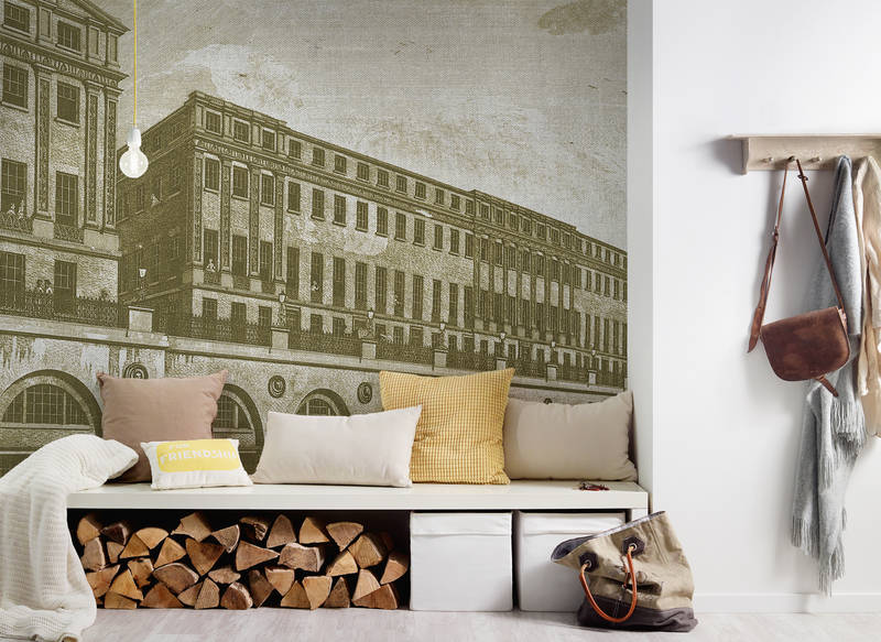             Architectuurbehang Sepia Retro Look & Gebruikte Optiek - Groen, Wit
        