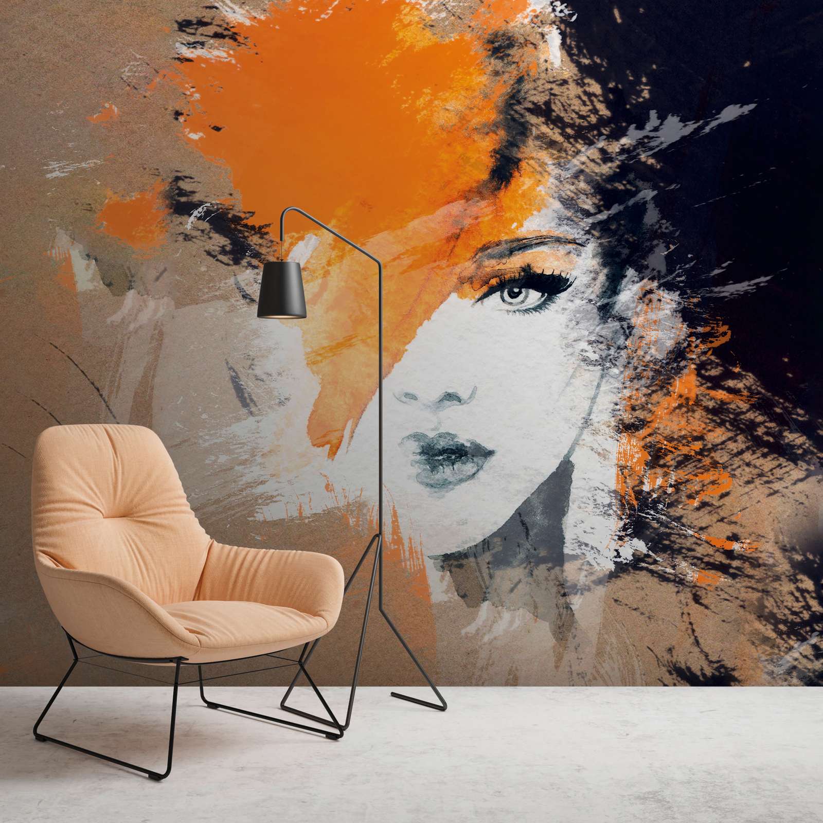 Wandbild, Frauenporträt, Abstrakt, Orange Schwarz, Wanddekor